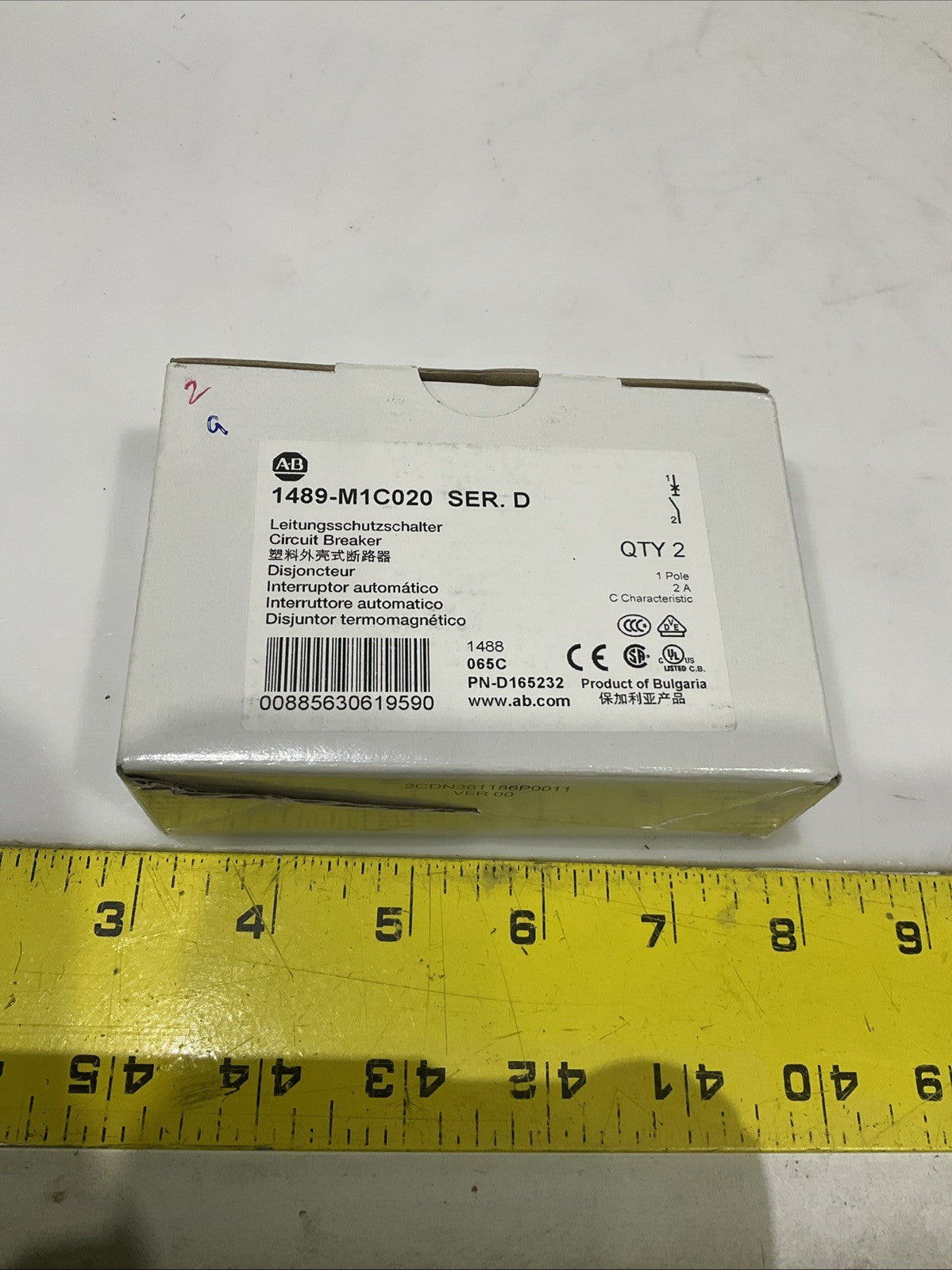 A-B  ALLEN BRADLEY   1489-M1C020   2AMP 1POLE  MINIATURE  CIRCUIT BREAKER  H5P