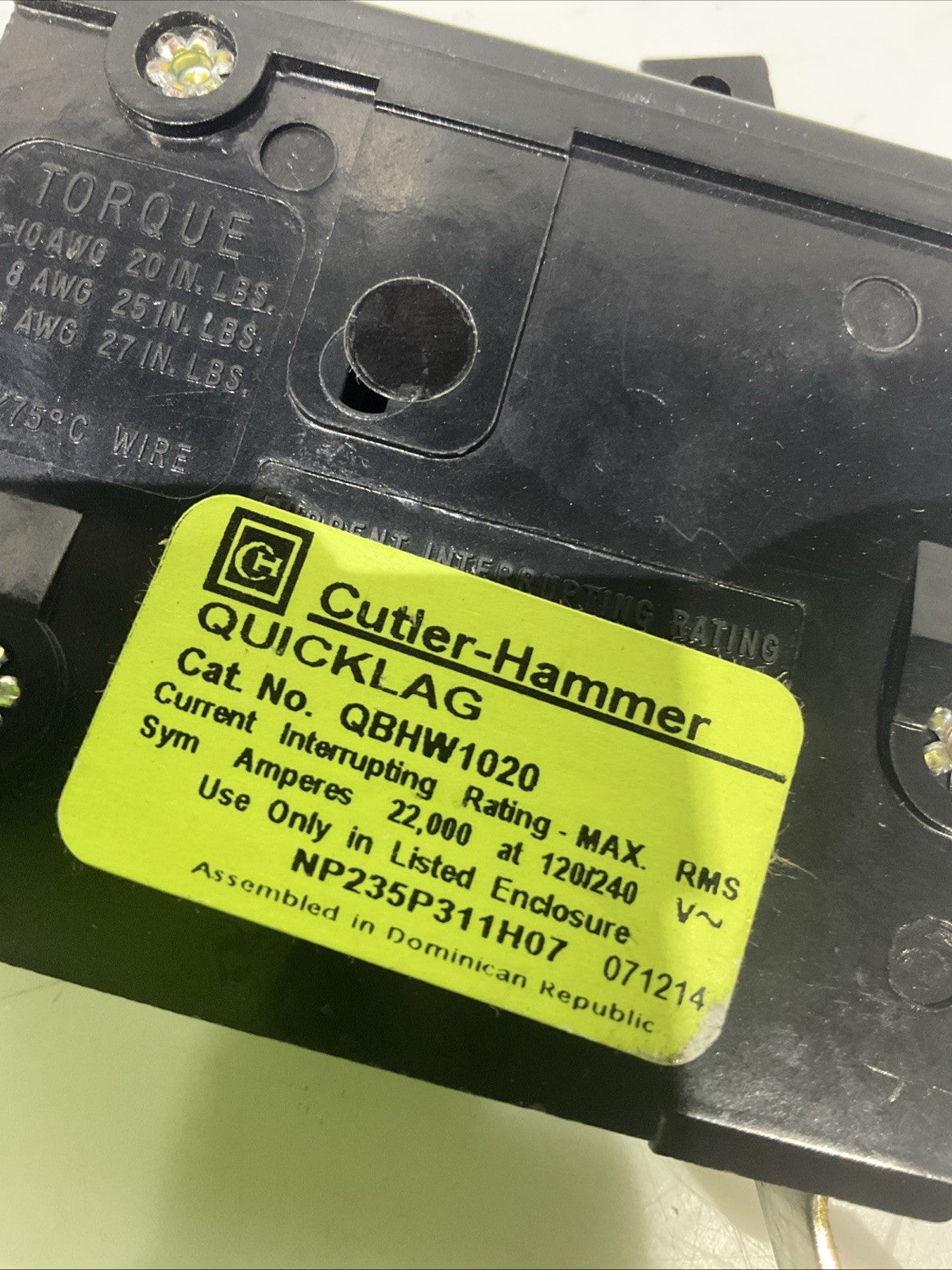 EATON CUTLER-HAMMER QBHW1020 22RMS 20A CIRCUIT BREAKER QUICKLAG  LOT OF 5 H5P