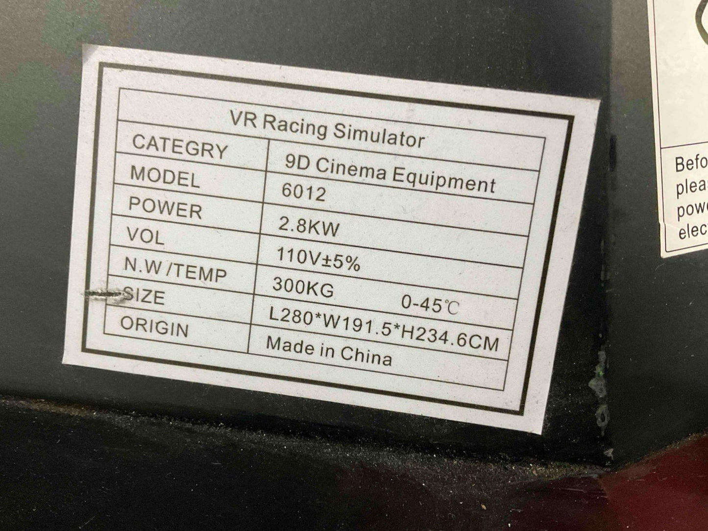 VIRTUAL REALITY VR RACING CAR SIMULATOR WITH BILL ACCEPTOR