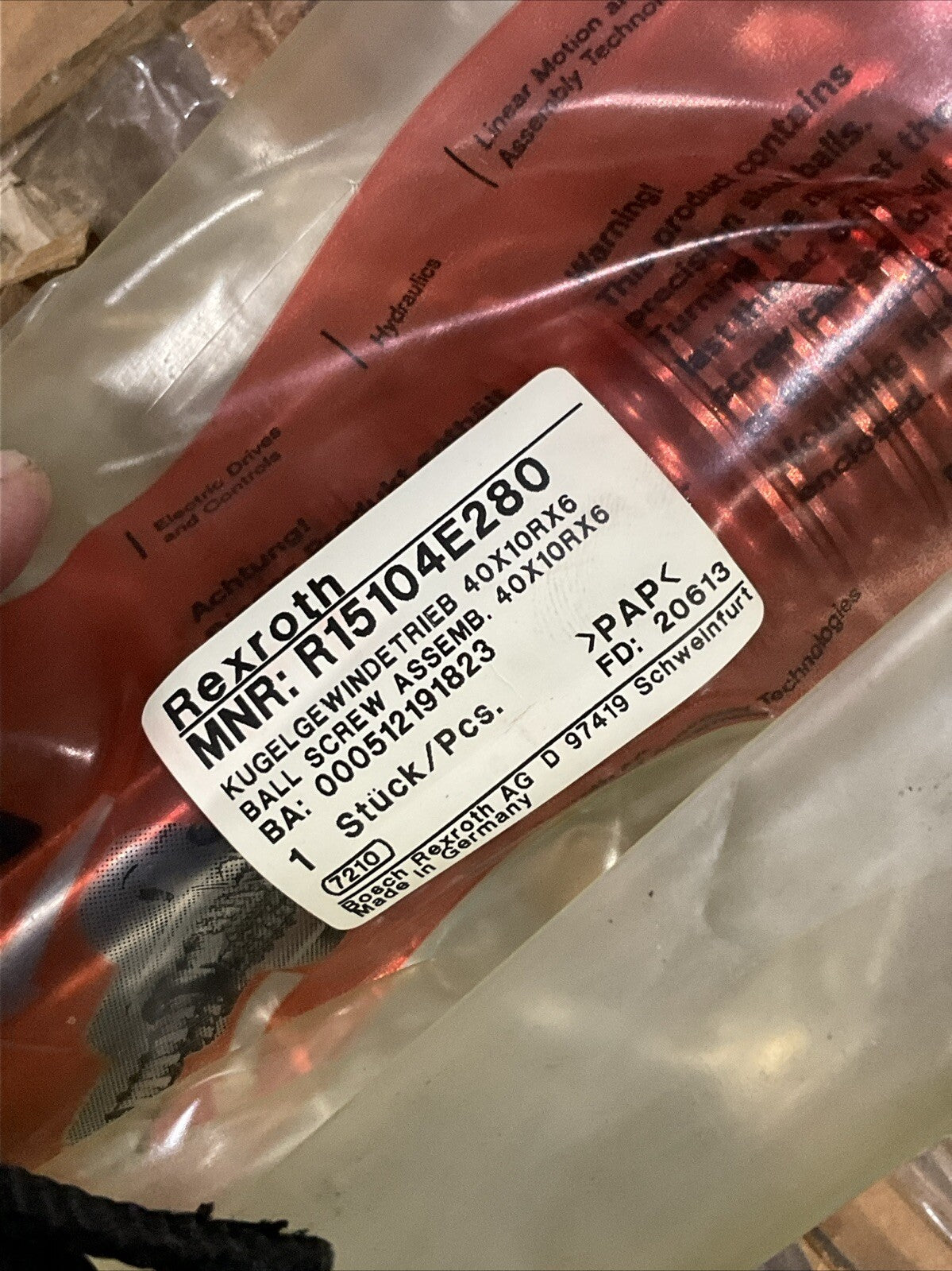 REXROTH R15104E280 BALL SCREW 40X10RX6
