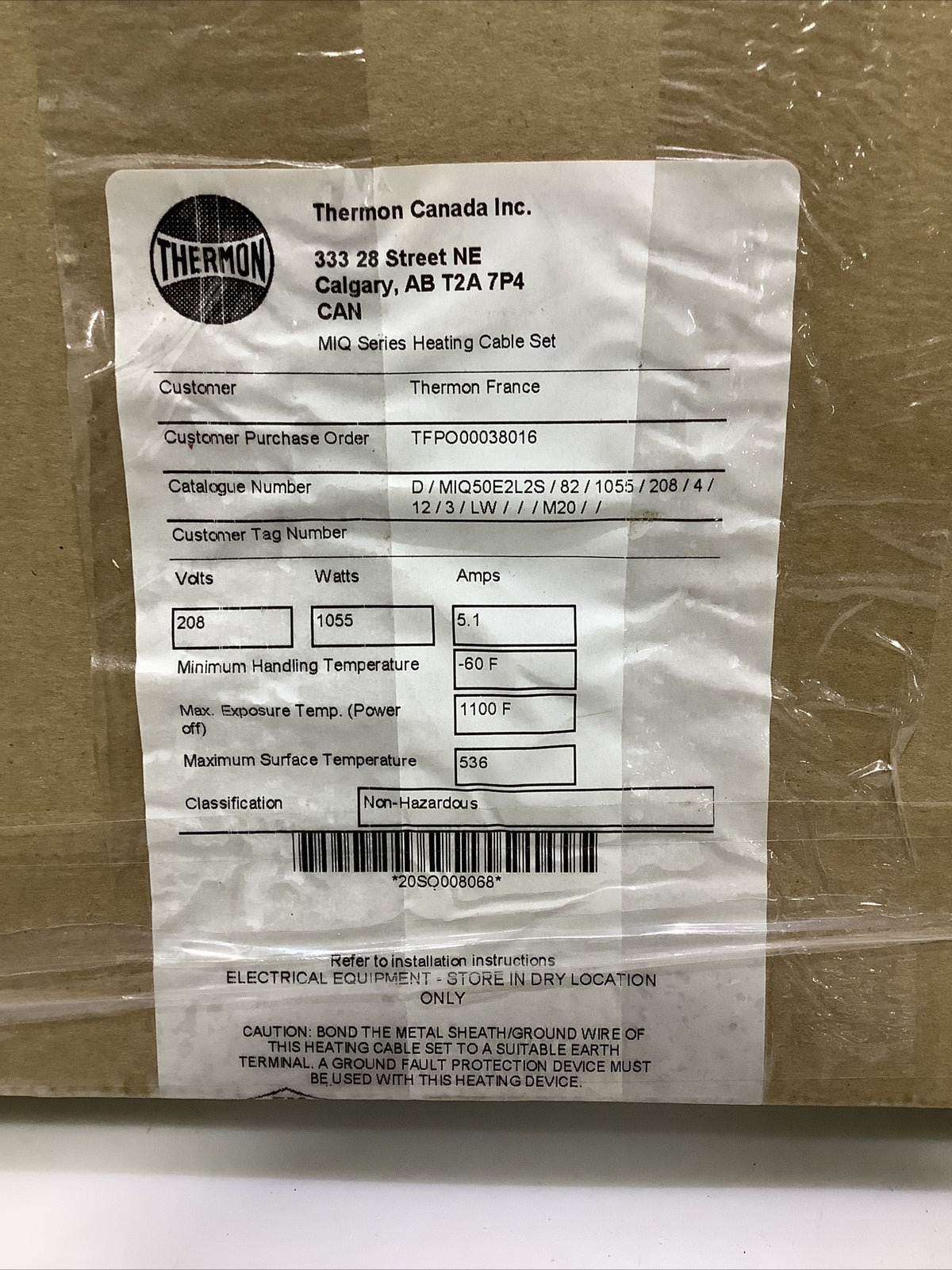THERMON MIQ50E2L2S D/MIQ-50E2L-2S/82/1055 HEAT CABLE SET 82 FEET ECH