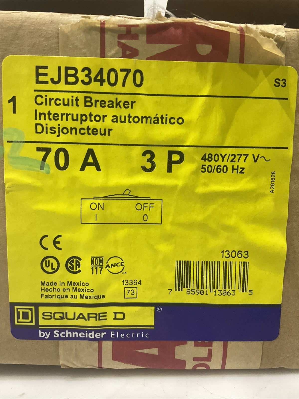 SQUARED-D  EJB34070   70A 3POLE  CIRCUIT BREAKER   480Y/277V 50/60HZ   H5P