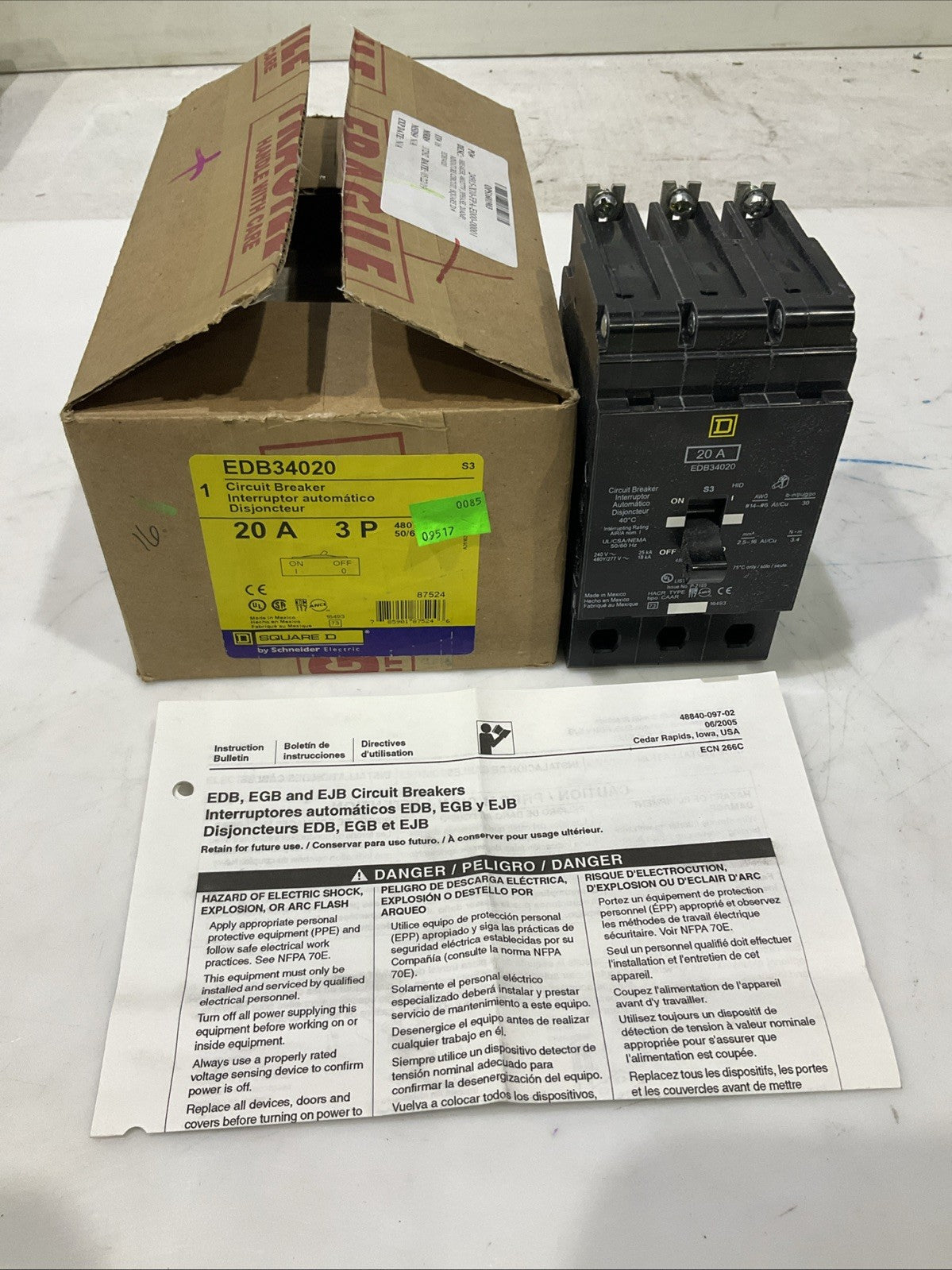 SQUARED D    EDB34020   20A  CIRCUIT BREAKER    480Y / 277V  50/60HZ   H5P