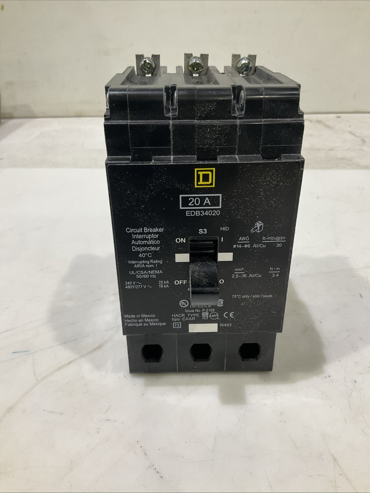 SQUARED D    EDB34020   20A  CIRCUIT BREAKER    480Y / 277V  50/60HZ   H5P