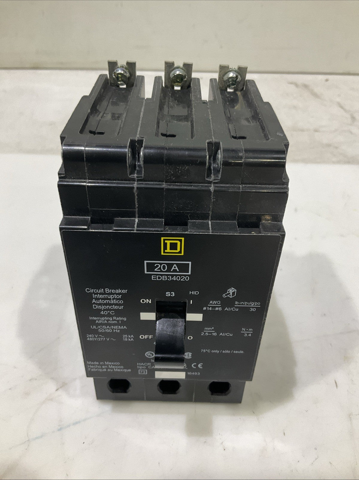 SQUARED D    EDB34020   20A  CIRCUIT BREAKER    480Y / 277V  50/60HZ   H5P