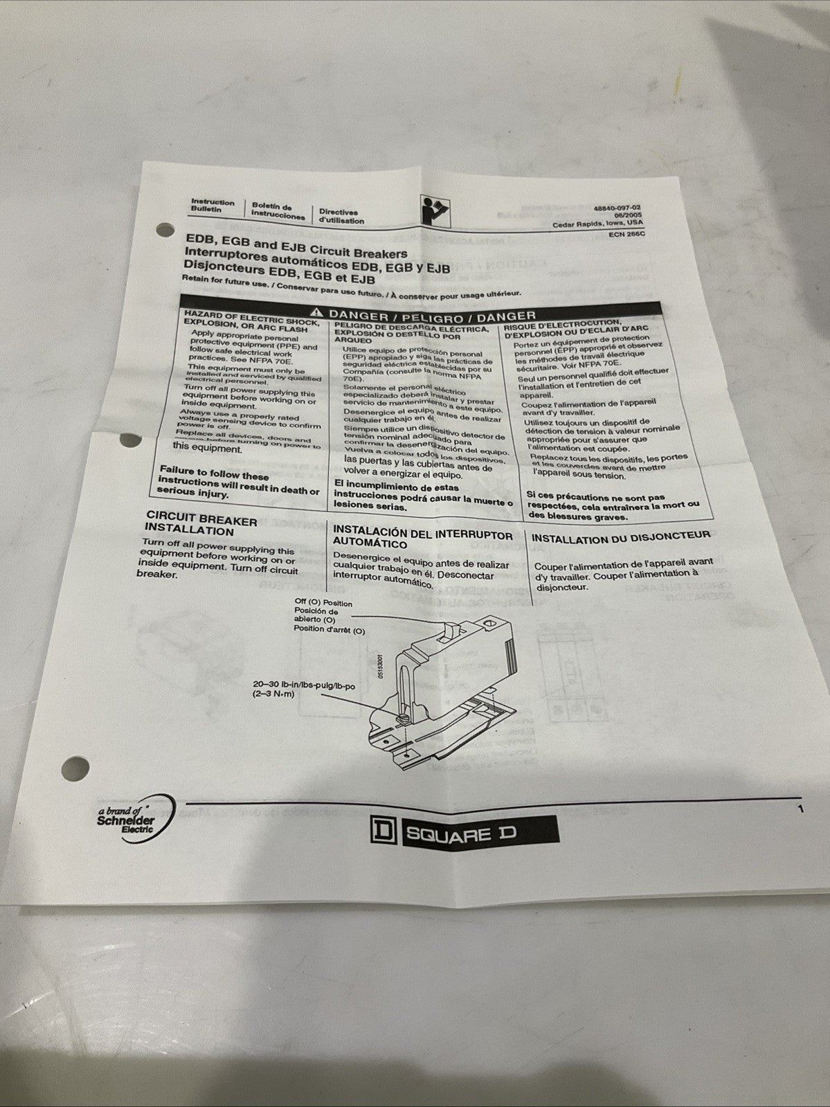 SQUARED D    EDB34020   20A  CIRCUIT BREAKER    480Y / 277V  50/60HZ   H5P
