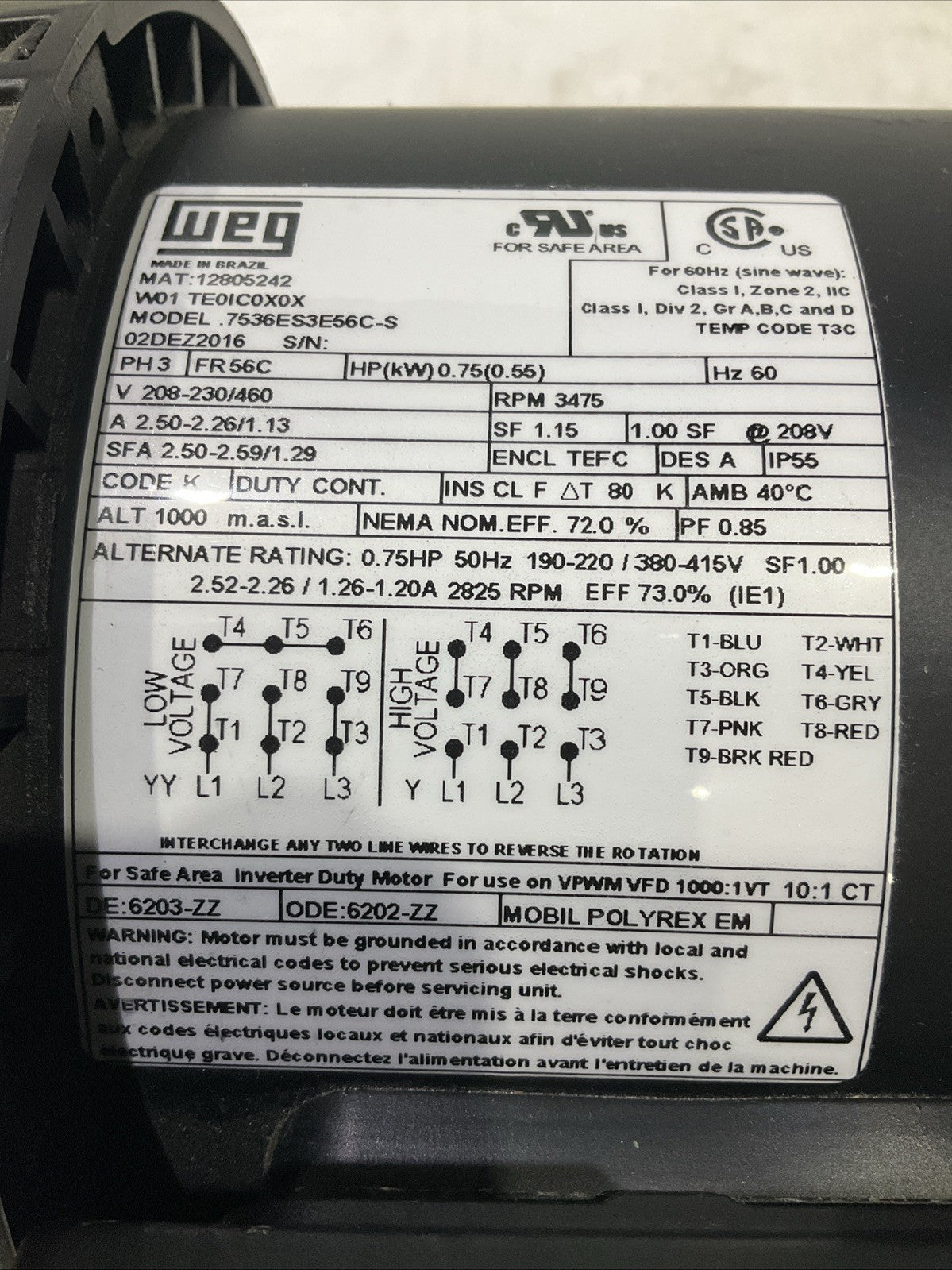 FINISH THOMPSON   DB10P-E-3-M205   SERIES  SEALLESS PUMP  .75HP H3C