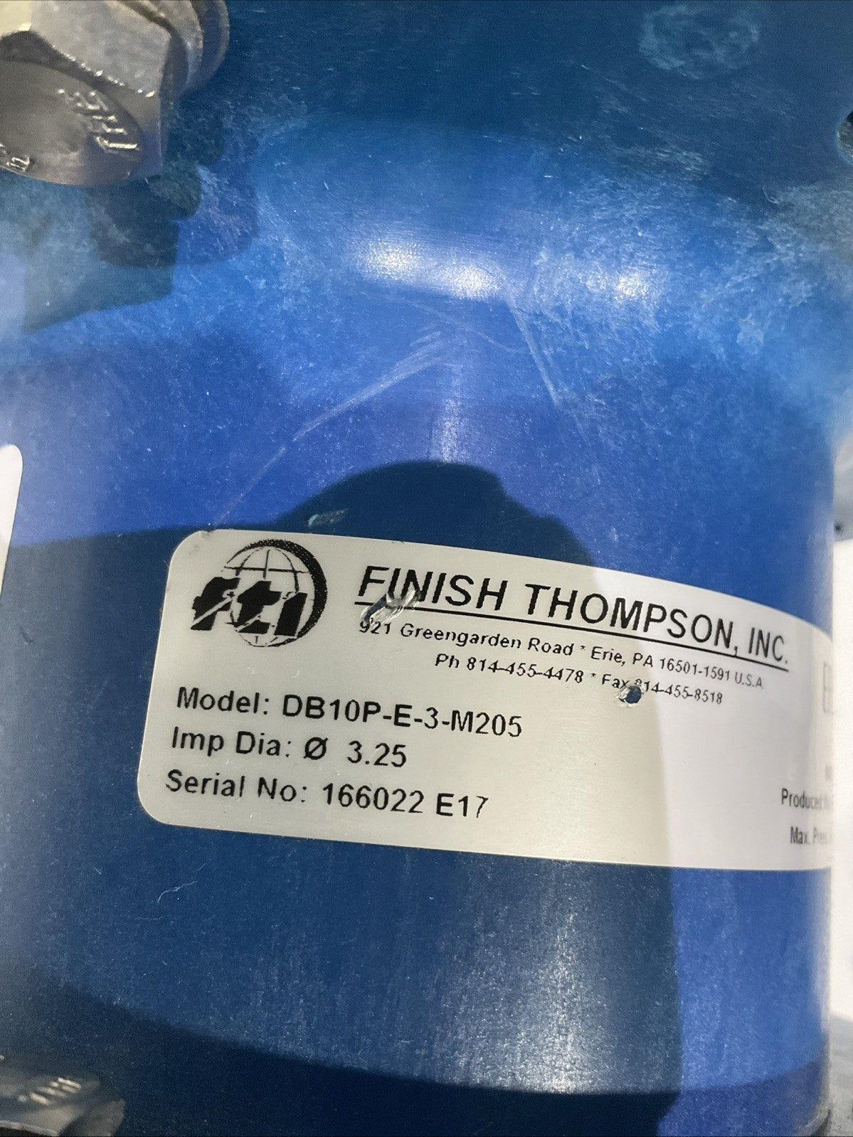 FINISH THOMPSON   DB10P-E-3-M205   SERIES  SEALLESS PUMP  .75HP H3C