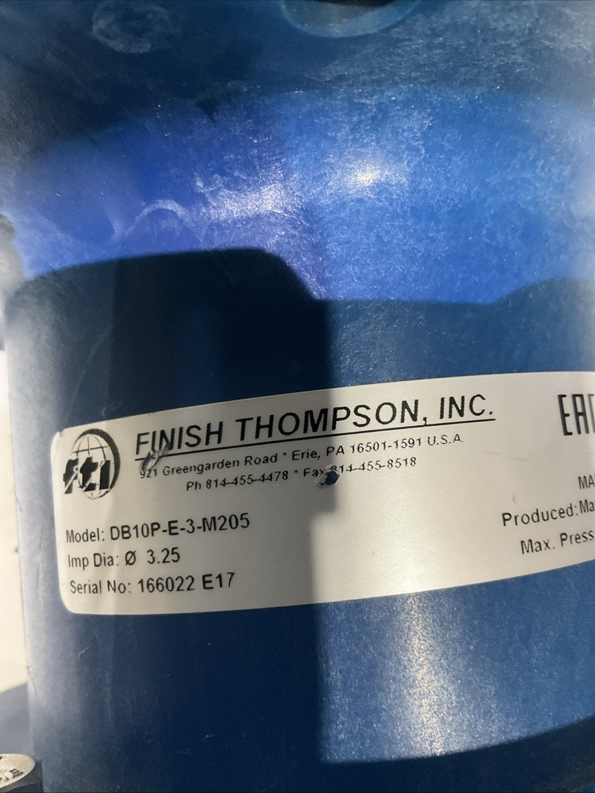 FINISH THOMPSON   DB10P-E-3-M205   SERIES  SEALLESS PUMP  .75HP H3C