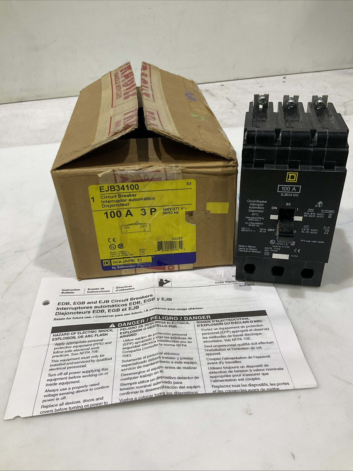 SQUARED-D   EJB34100  100A 3POLE  CIRCUIT BREAKER  480/ 277V  50/60HZ  H5P