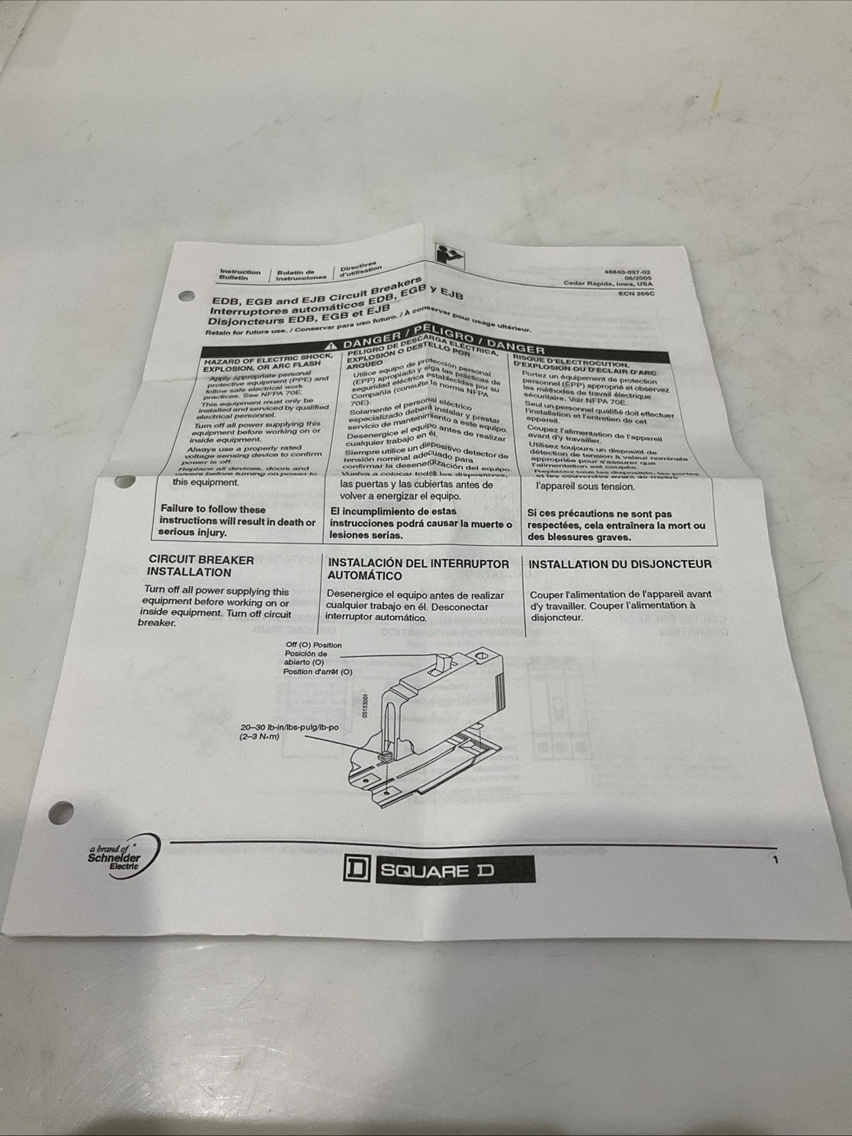 SQUARED-D   EJB34100  100A 3POLE  CIRCUIT BREAKER  480/ 277V  50/60HZ  H5P