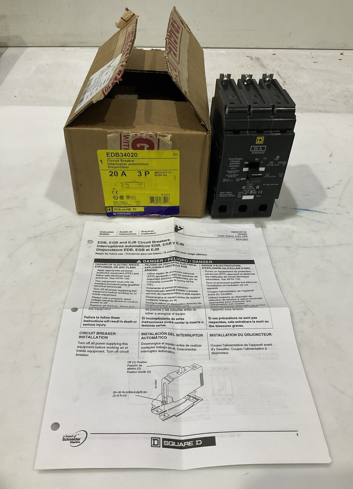 SQUARED D   EDB34020  20A  3POLE  CIRCUIT BREAKER  480Y/ 277V 50/60HZ   H5P