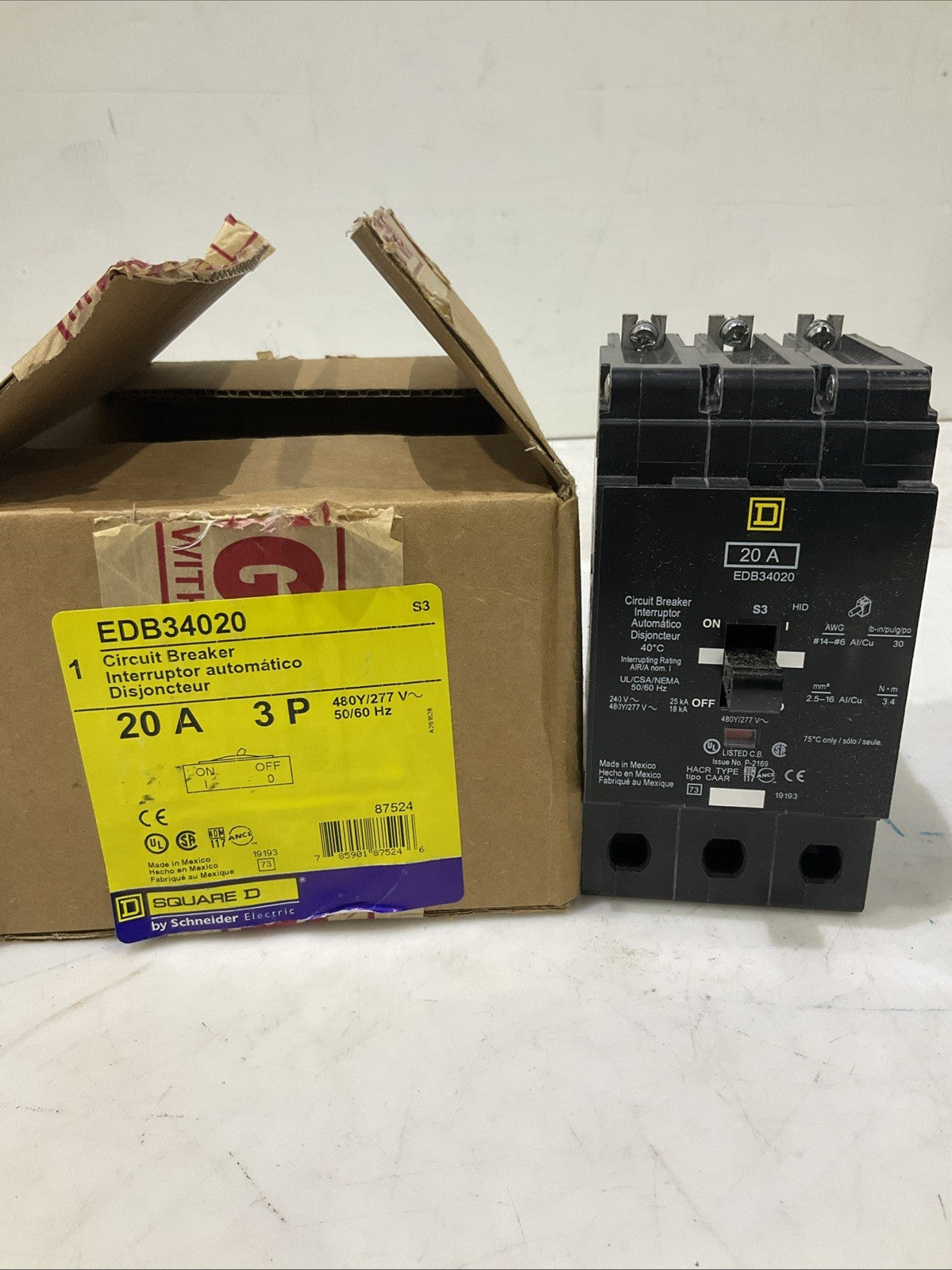 SQUARED D   EDB34020  20A  3POLE  CIRCUIT BREAKER  480Y/ 277V 50/60HZ   H5P