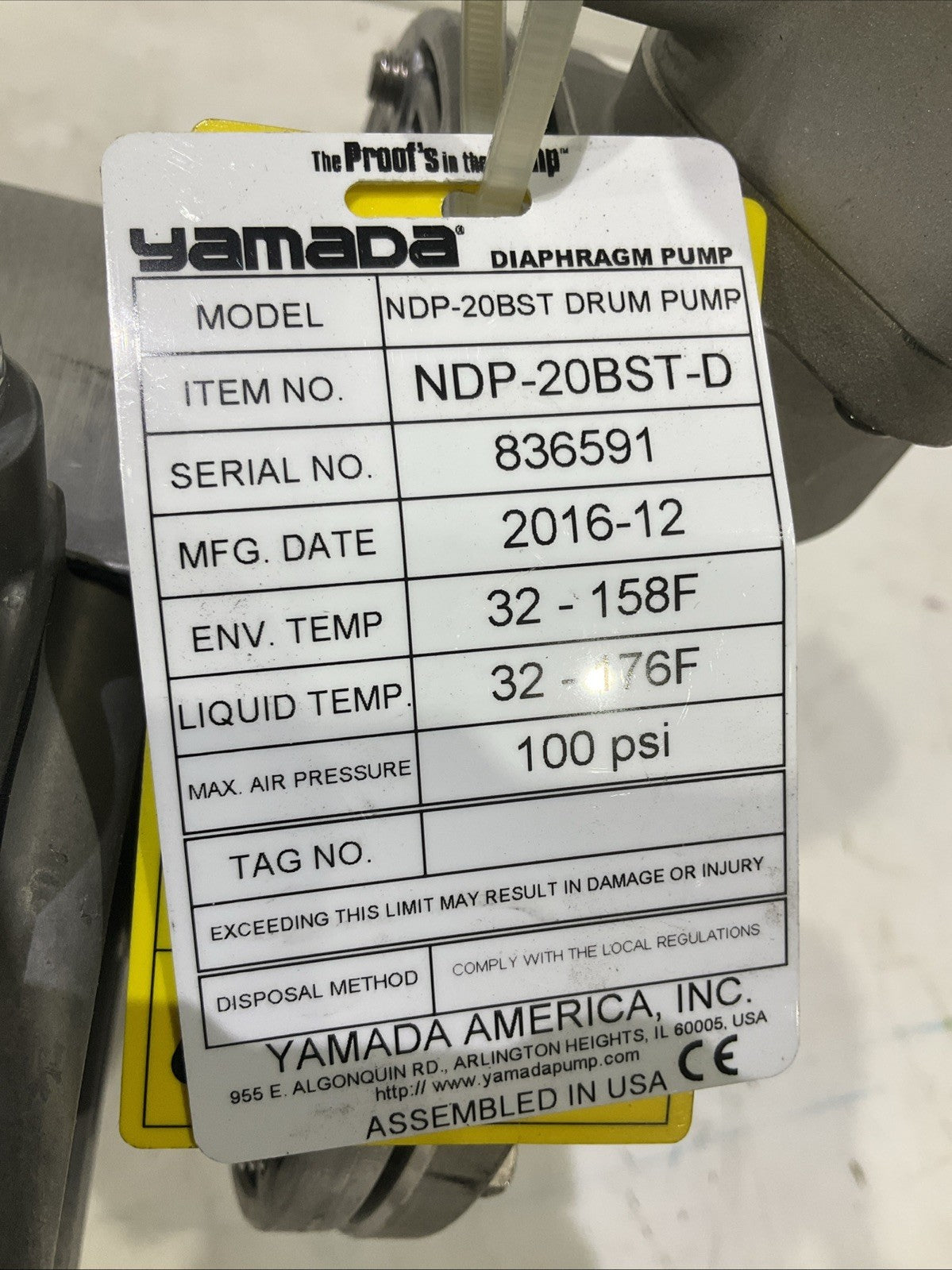 YAMADA   NDP-20BST  SERIES  AIR  OPERATED DRUM DIAPHRAGM PUMP  H3C