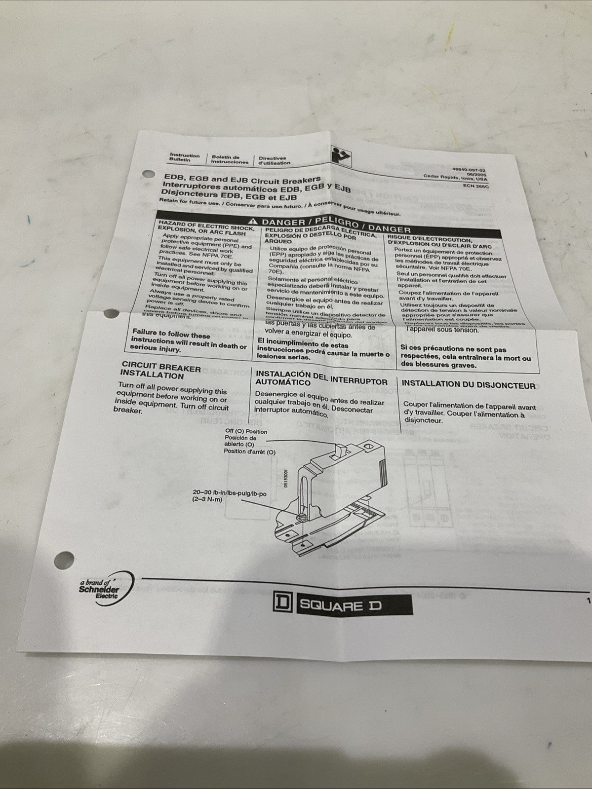 SQUARED D   EDB34020  20A  3POLE  CIRCUIT BREAKER  480Y/ 277V 50/60HZ   H5P