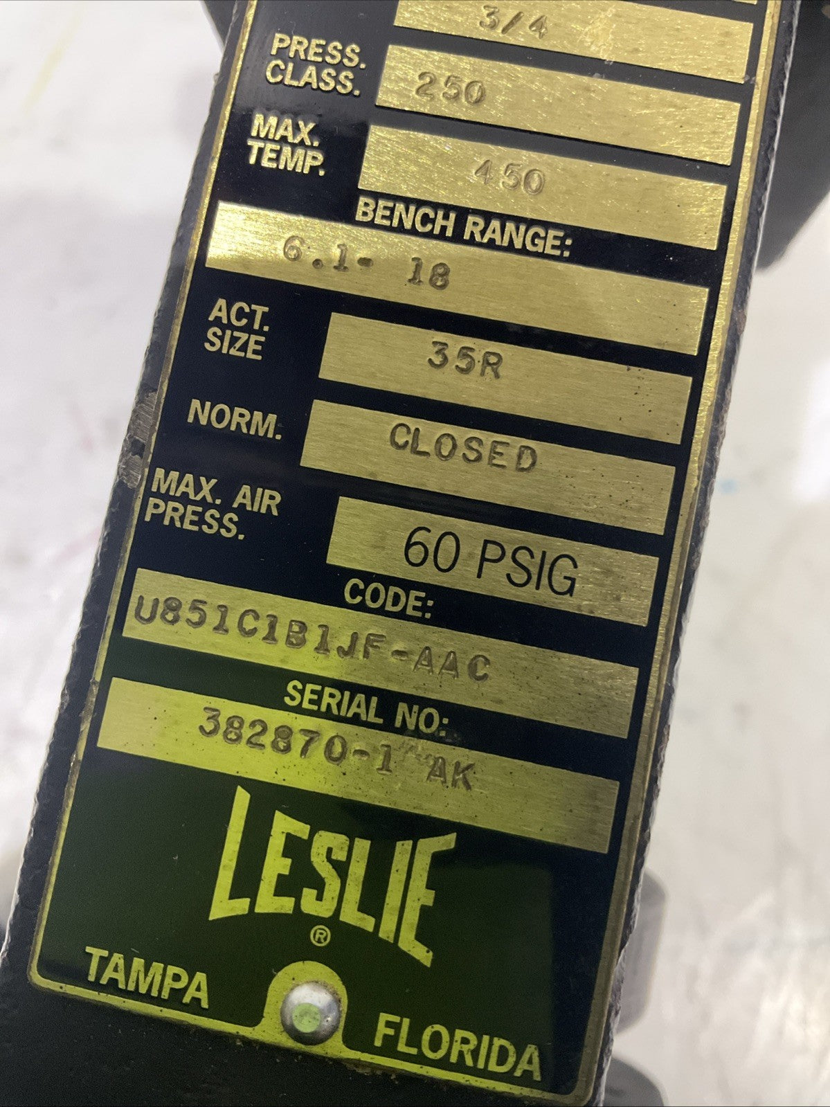 LESLIE 382870-1AK U851C1B1JF-AAC 1" CONTROL VALVE H3C