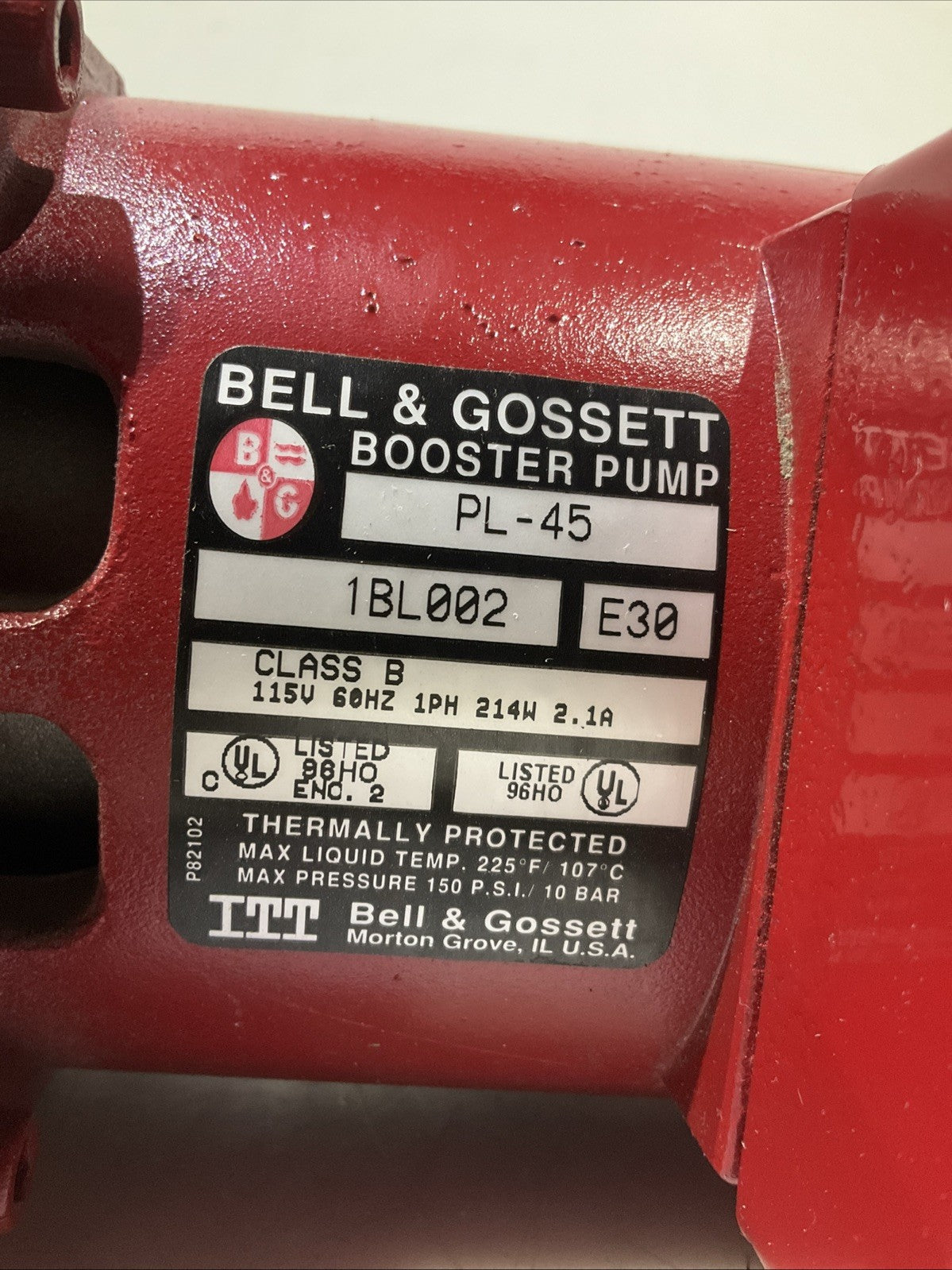 BELL & GOSSETT   PL-45 1BL002E30 CAST IRON BOOSTER  PUMP  H3C