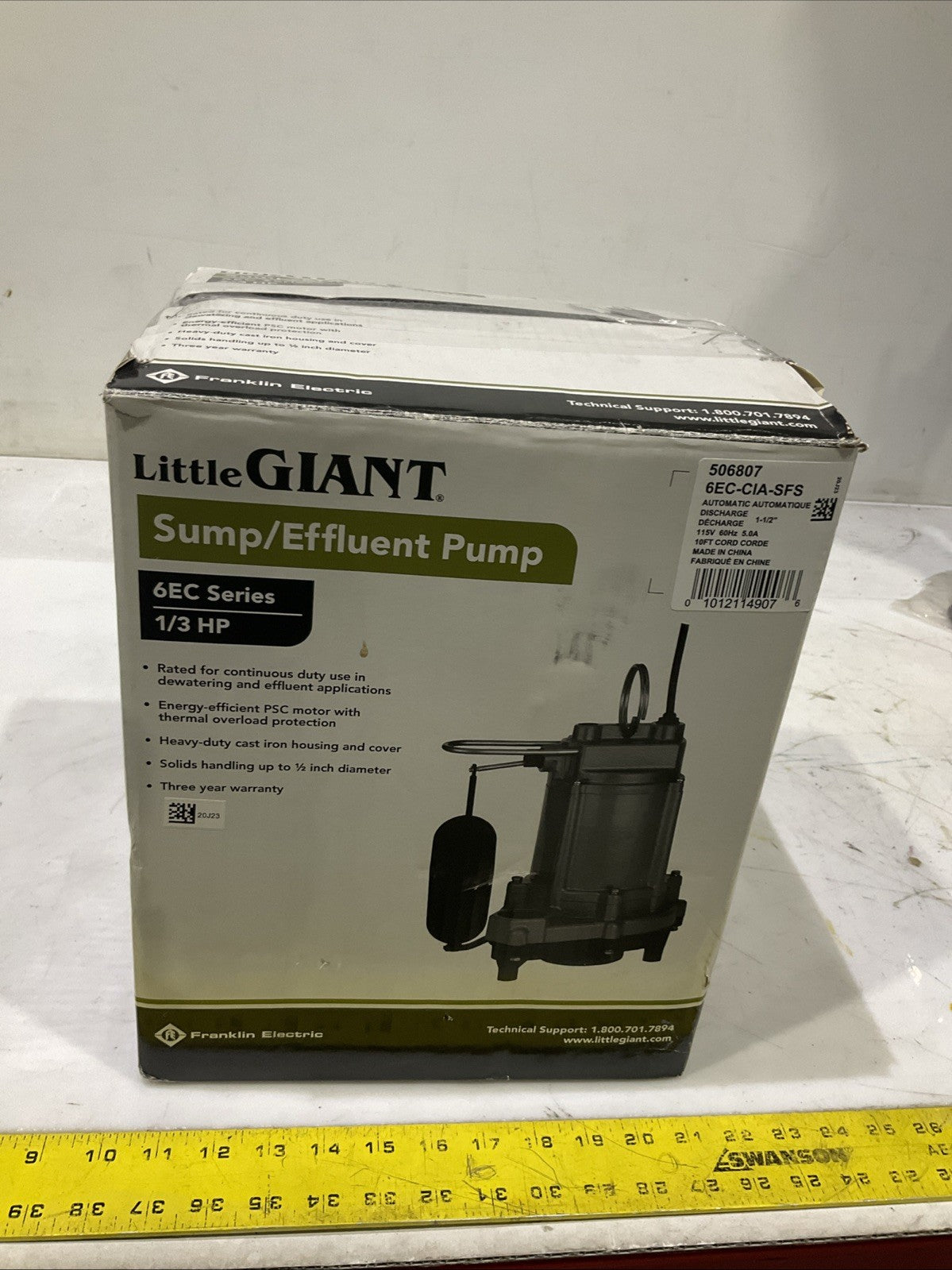 LITTLE GIANT  6EC -CIA-SFS  SUMP  EFFLUENT PUMP   1/3HP   H3C