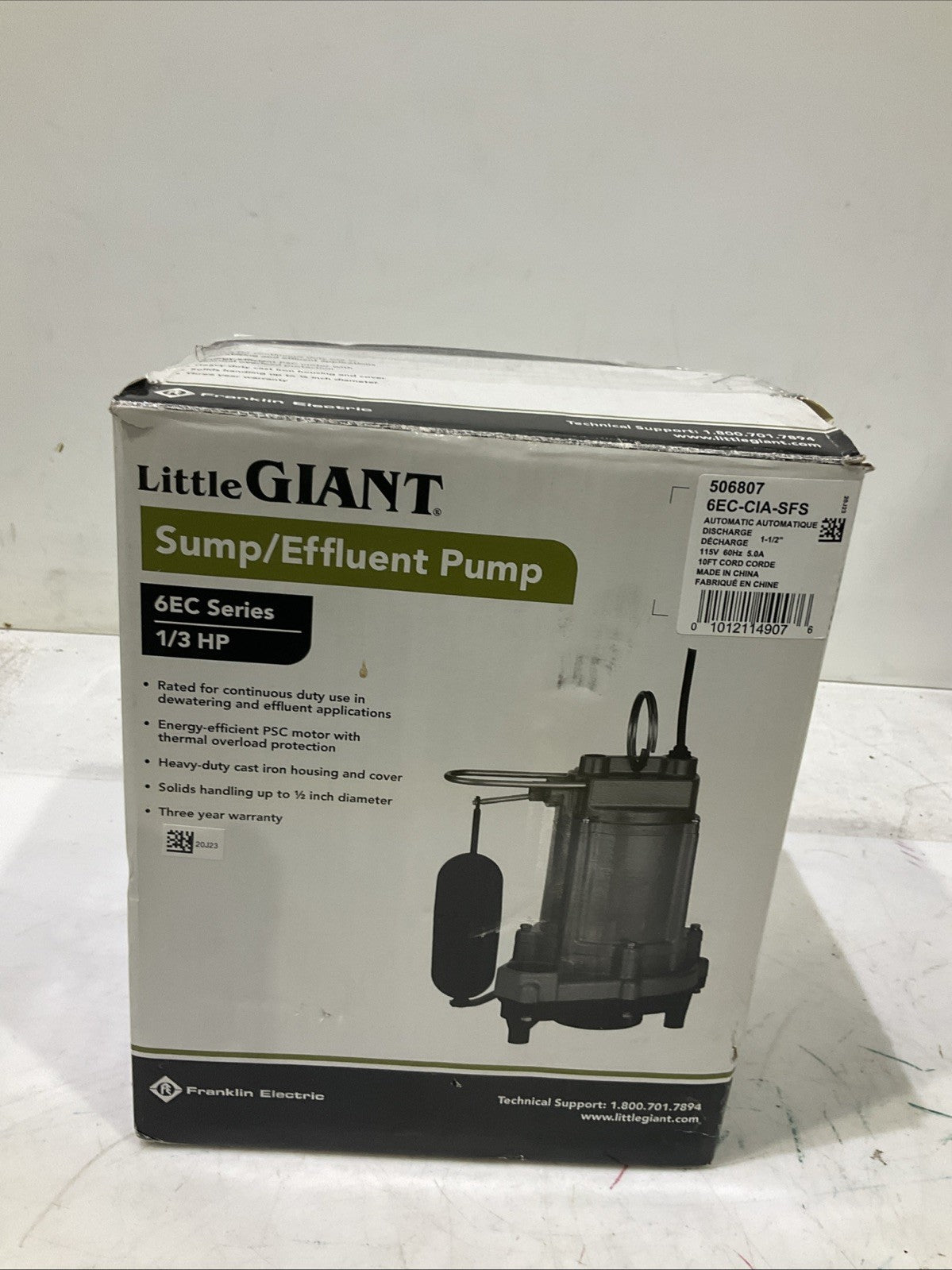 LITTLE GIANT  6EC -CIA-SFS  SUMP  EFFLUENT PUMP   1/3HP   H3C