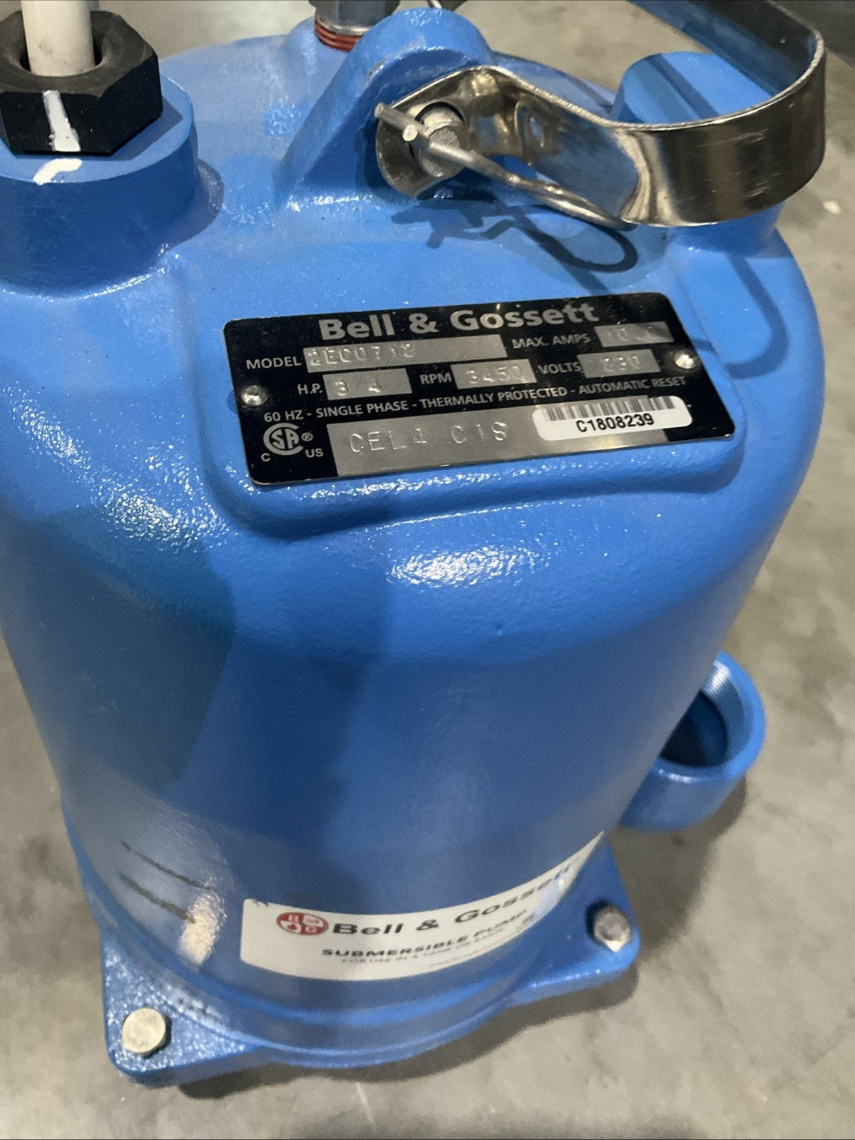 BELL & GOSSETT   2EC0712 3/4HP 230V SUBMERSIBLE  EFFLUENT PUMP  2EC-XYLEM   H3C