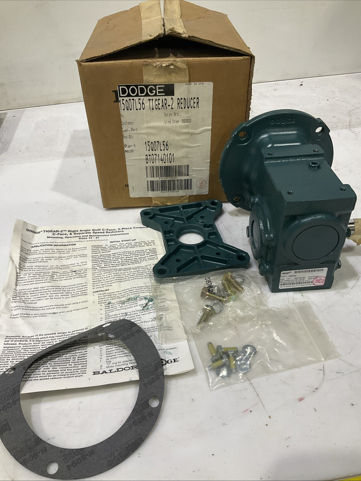 DODGE 15Q07L56  TIGEAR-2  RIGHT  ANGLE  QUILL  WORM  GEAR REDUCER  H3C