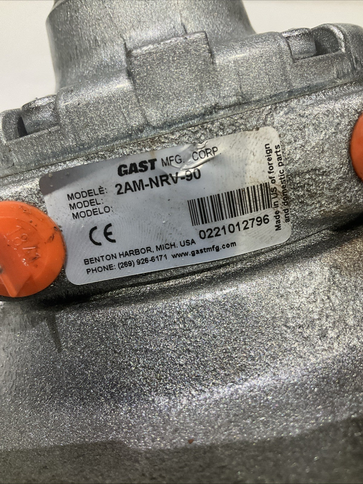 GAST  2AM-NRV-90  STANDARD  AIR MOTOR   J5A7
