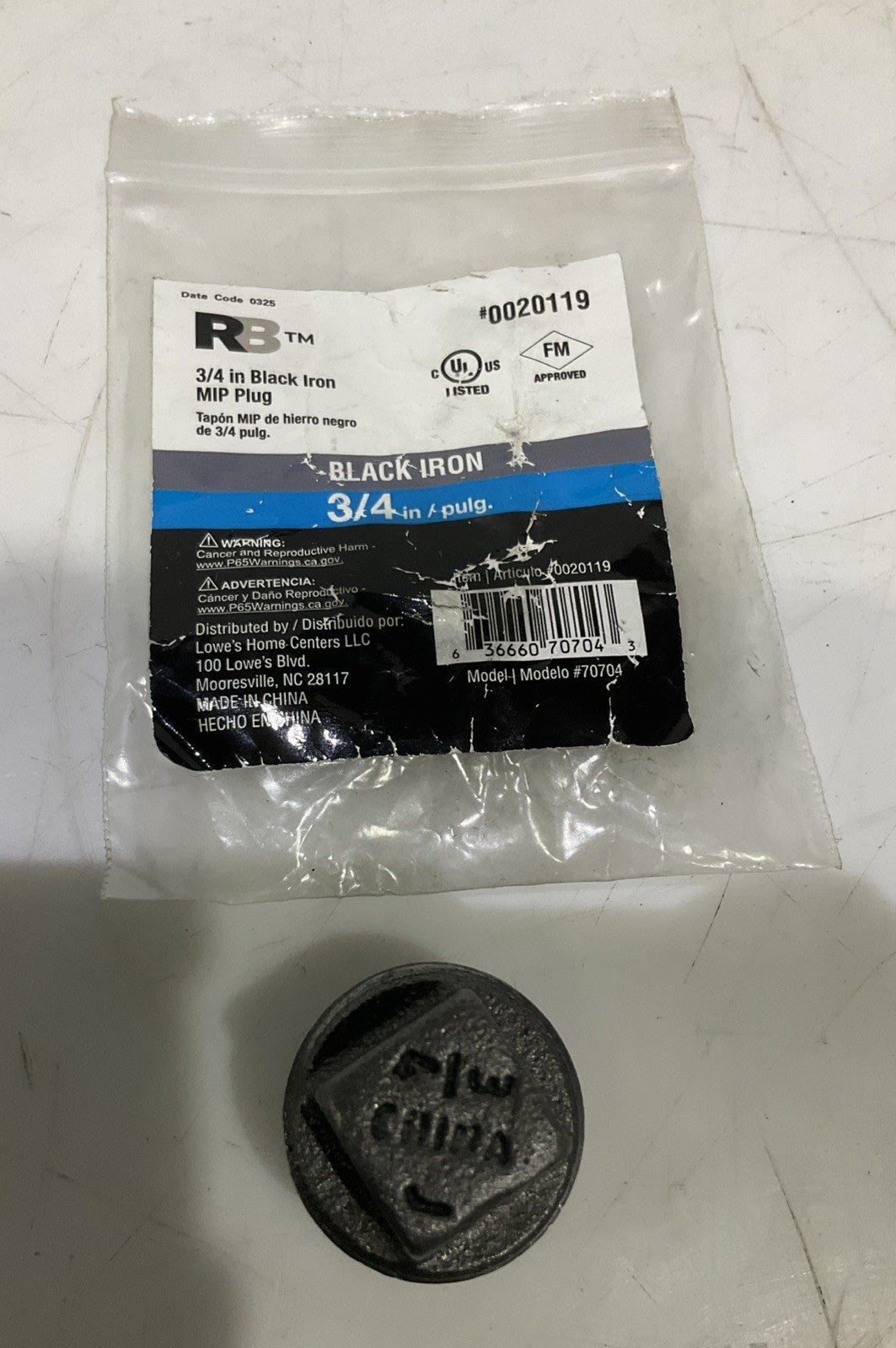 RB   0020119   3/4 IN / PULG  BLACK   IRON  MIP PLUG
