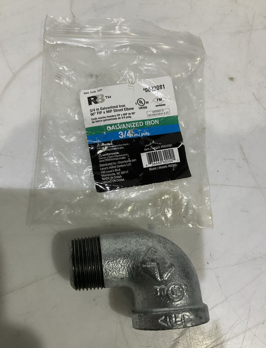 RB  0022081  3/4 GALVANIZED IRON  90 FIP x MIP STREET  ELBOW  IN  PLUG