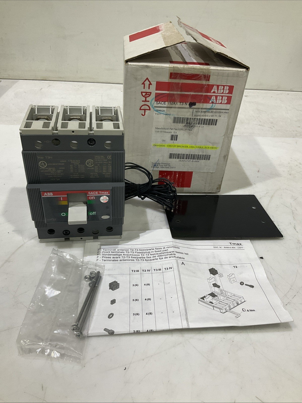 ABB SACE TMAX T3N CIRCUIT BREAKER  150A 3 POLE AUX SWITCH T3N150 U3S