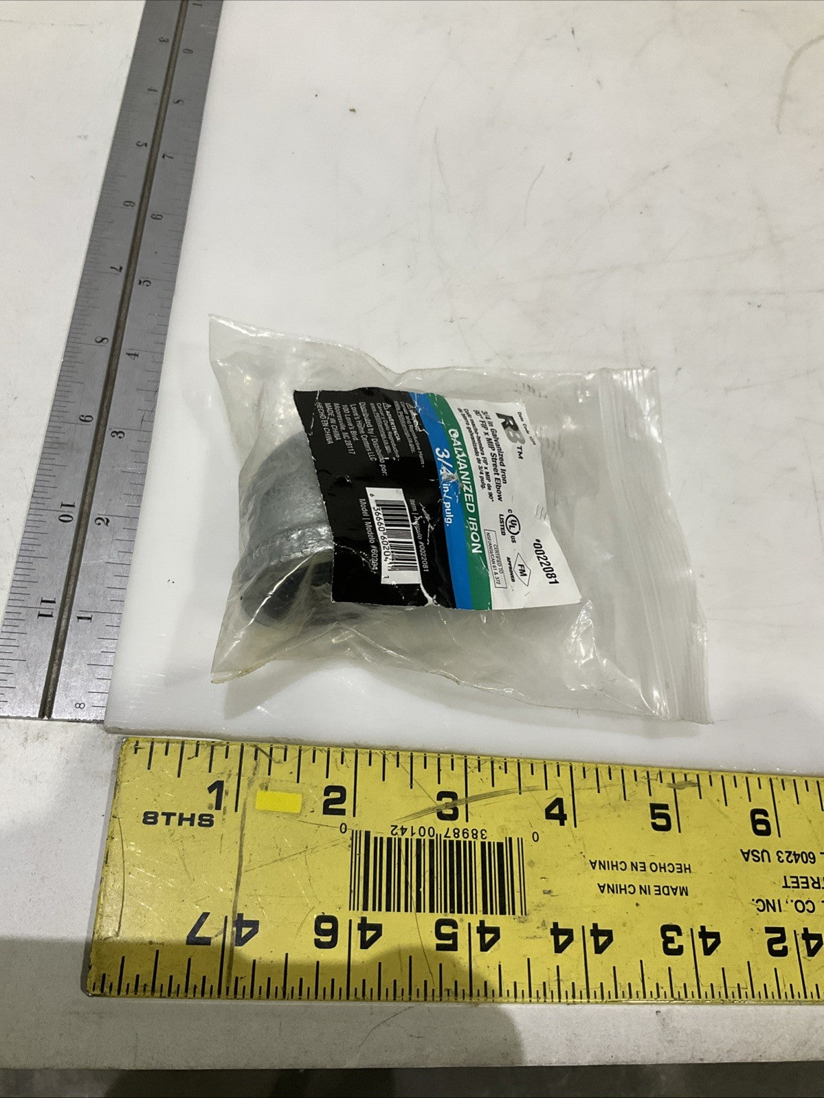 RB  0022081  3/4 GALVANIZED IRON  90 FIP x MIP STREET  ELBOW  IN  PLUG