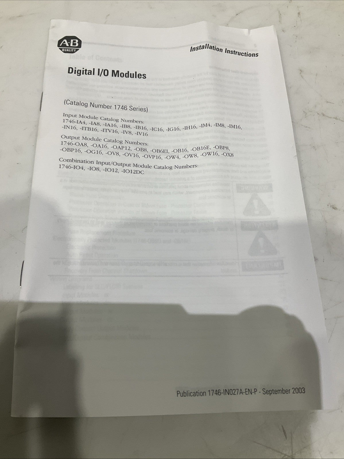 A-B -CAT   1746-OW16    SLC500  SER-C   I/0  OUTPUT MODULE  B9S