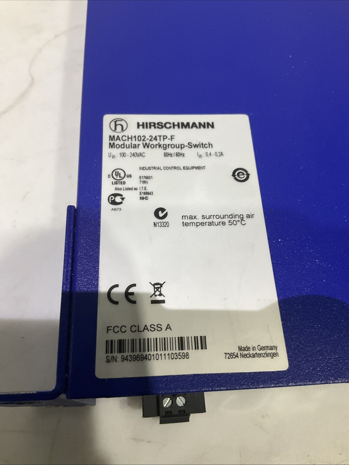 HIRSCHMANN  MACH102-24TP-F  WORKGROUP -SWITCH MODULE  50HZ/60HZ  B9S
