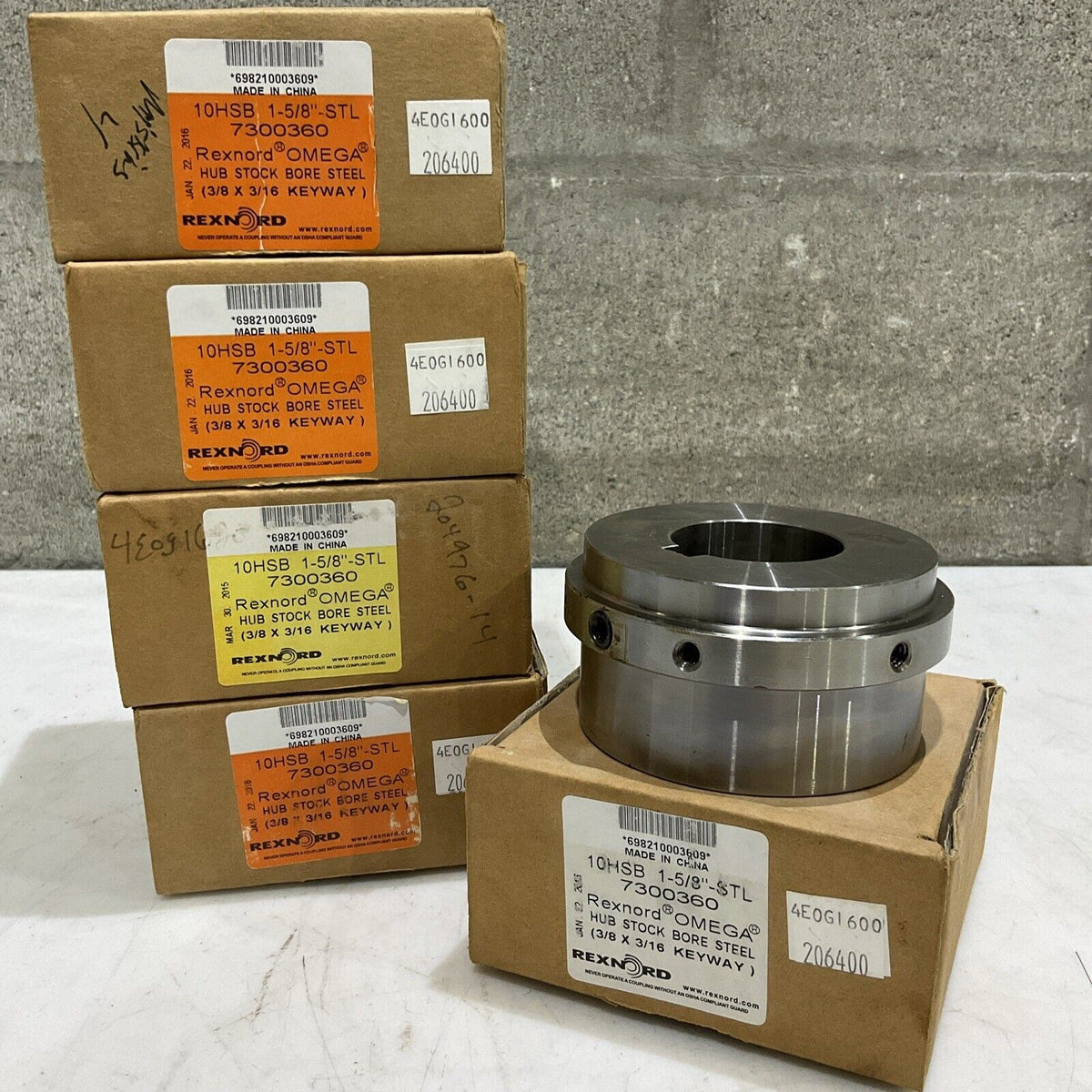 REXNORD OMEGA 7300360 10HSB HUB STOCK BORE STEEL 1-5/8” 3/8 X 3/16 LOT OF 5 G7T
