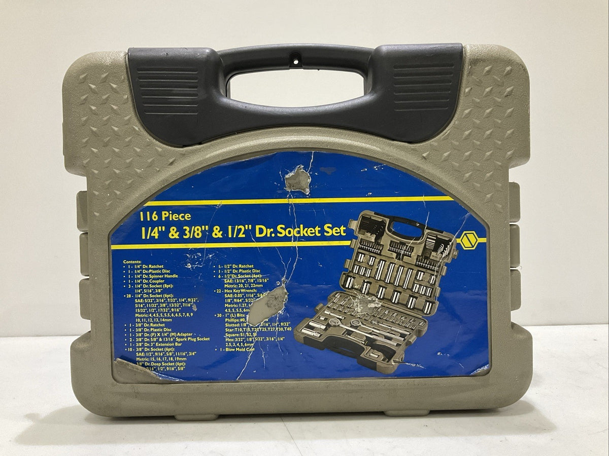 DR SOCKET JZ0028TA SET 1/4 IN, 3/8 IN, AND 1/2 IN 116 PIECE  - INCOMPLETE SET
