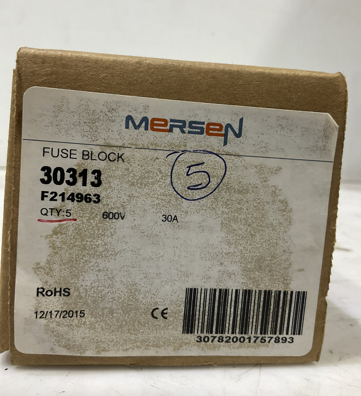MERSEN FERRAZ SHAWMUT 30313 FUSE BLOCK 600V 30A LOT OF 5  373