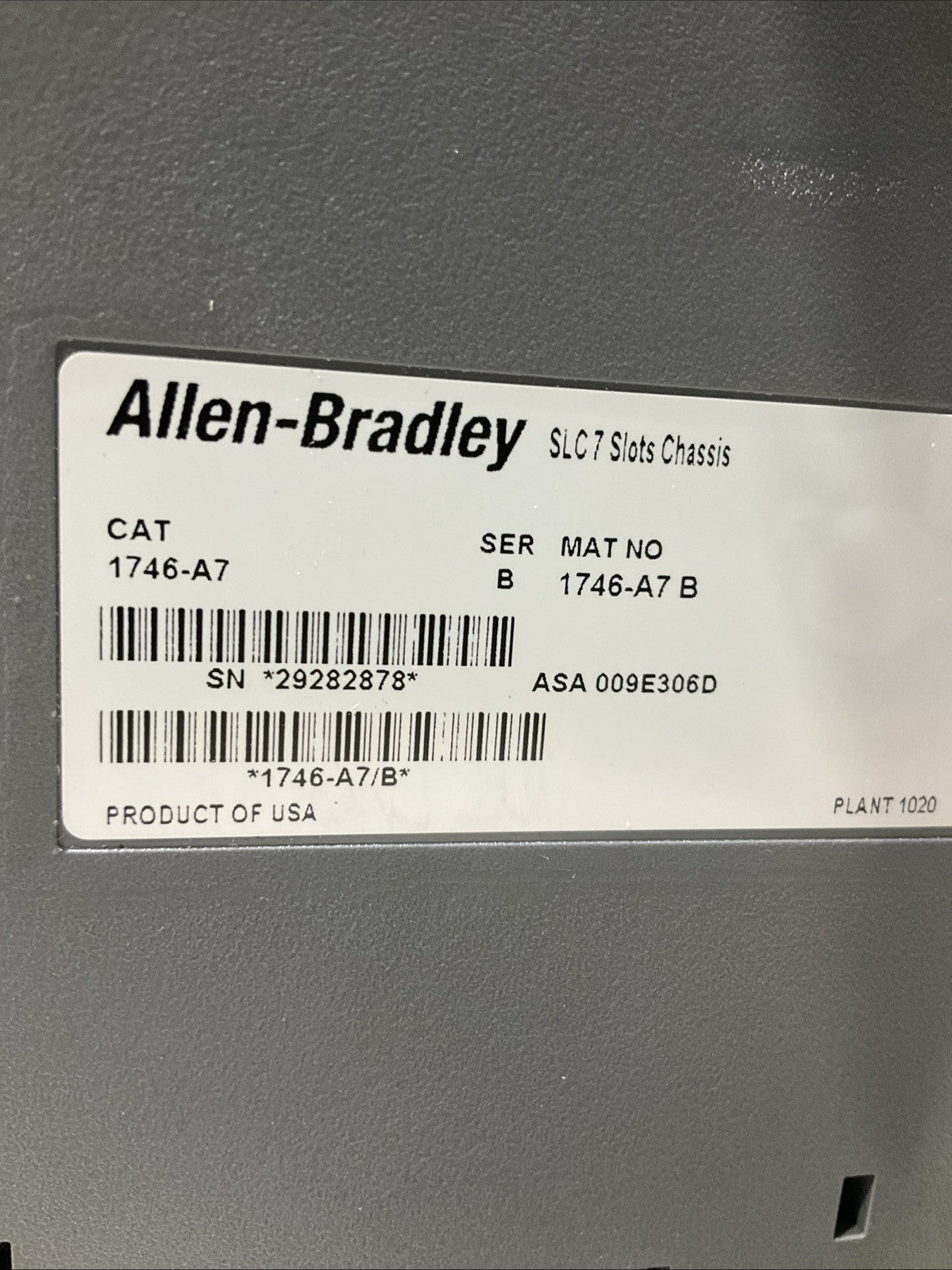 ALLEN-BRADLEY  1746-A7  SLC7 SLOTS CHASSIS  SLC5/03 CPU  IN /OUTPUT MODEDULE B9S
