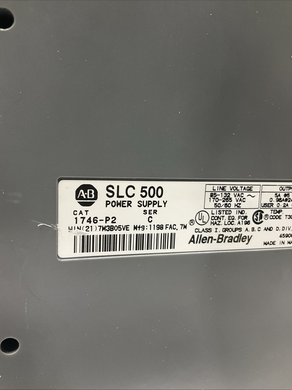 ALLEN-BRADLEY 1746-P2 SLC-500 SLC-5/03 POWER  SUPPLY  SERIES-C  B9S