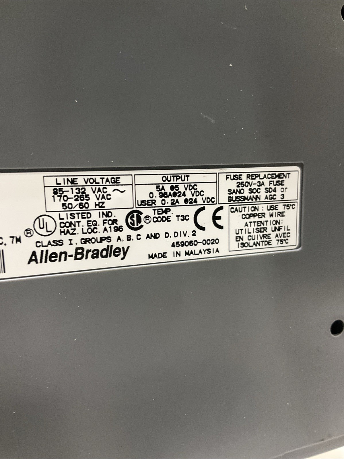 ALLEN-BRADLEY 1746-P2 SLC-500 SLC-5/03 POWER  SUPPLY  SERIES-C  B9S