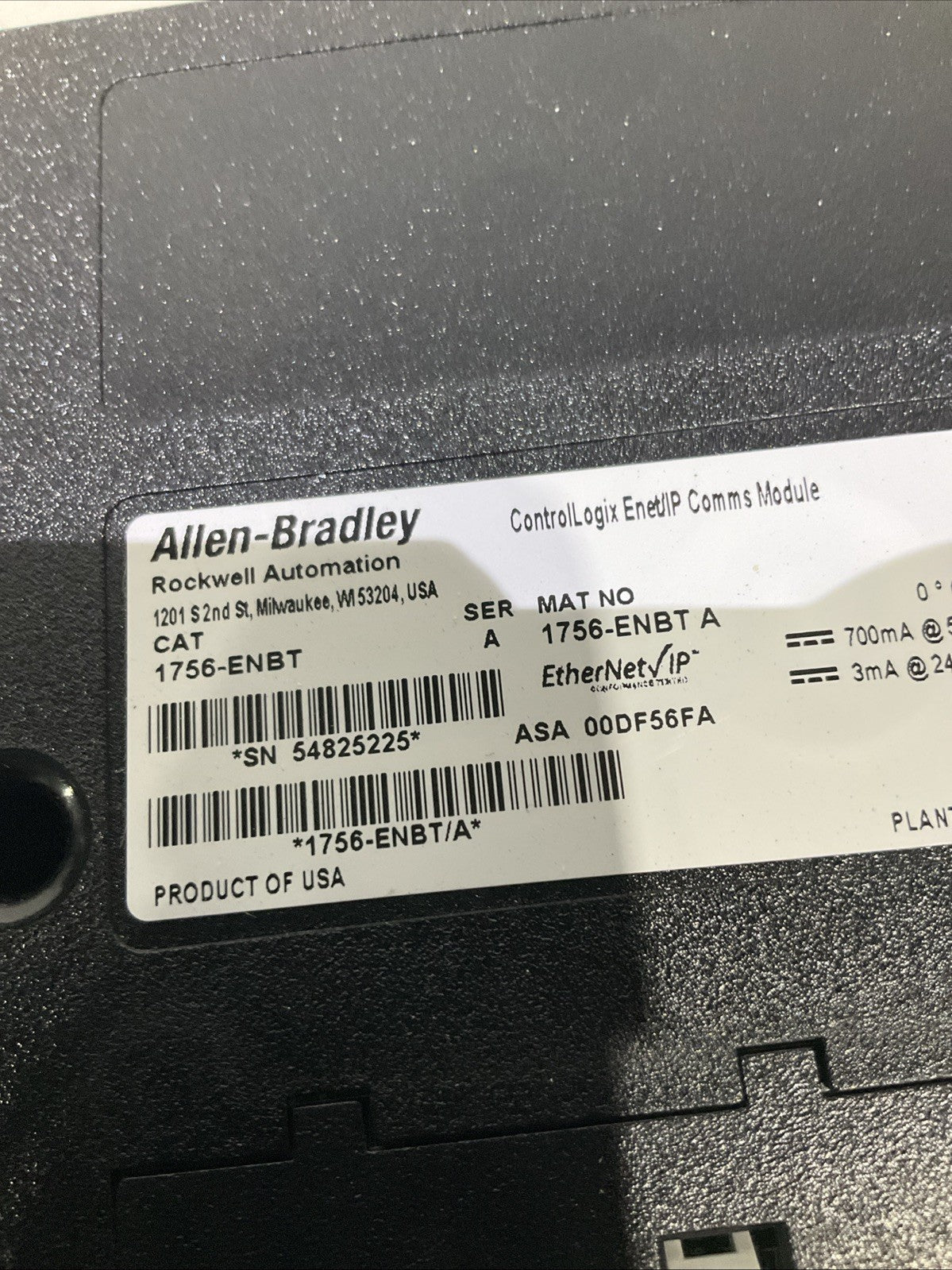 ALLEN-BRALLEY   1756-ENBT   CONTROL LOGIX ENETLP COMMOS  MODULE B9S
