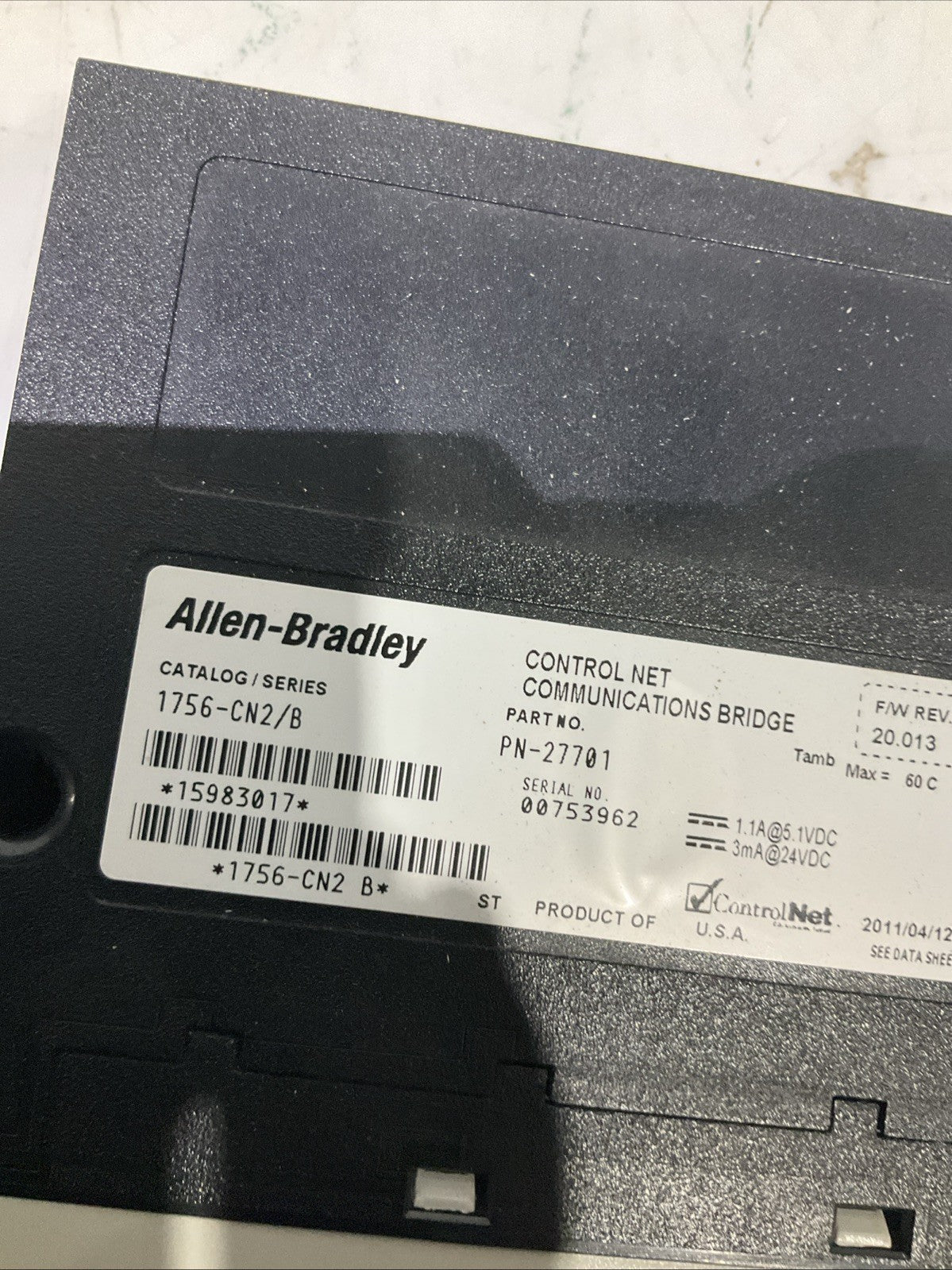 ALLEN-BRADLEY   1756-CN2/B  CONTROL-NET  COMMUNICATION BRIDGE  B9S