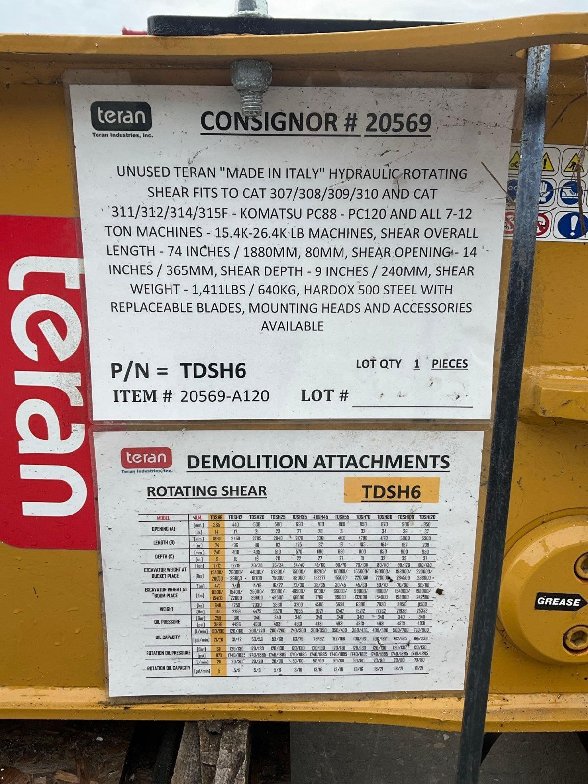 UNUSED 2024 TERAN TDSH6 HYDRAULIC ROTATING SHEAR FITS 7-12 TON EXCAVATORS