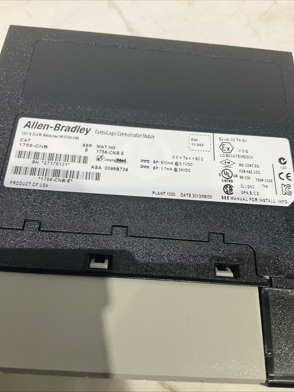 ALLEN-BRADLEY  1756-CNB  CONTROLLOGIX  COMUNICATION  MODULE  B9S