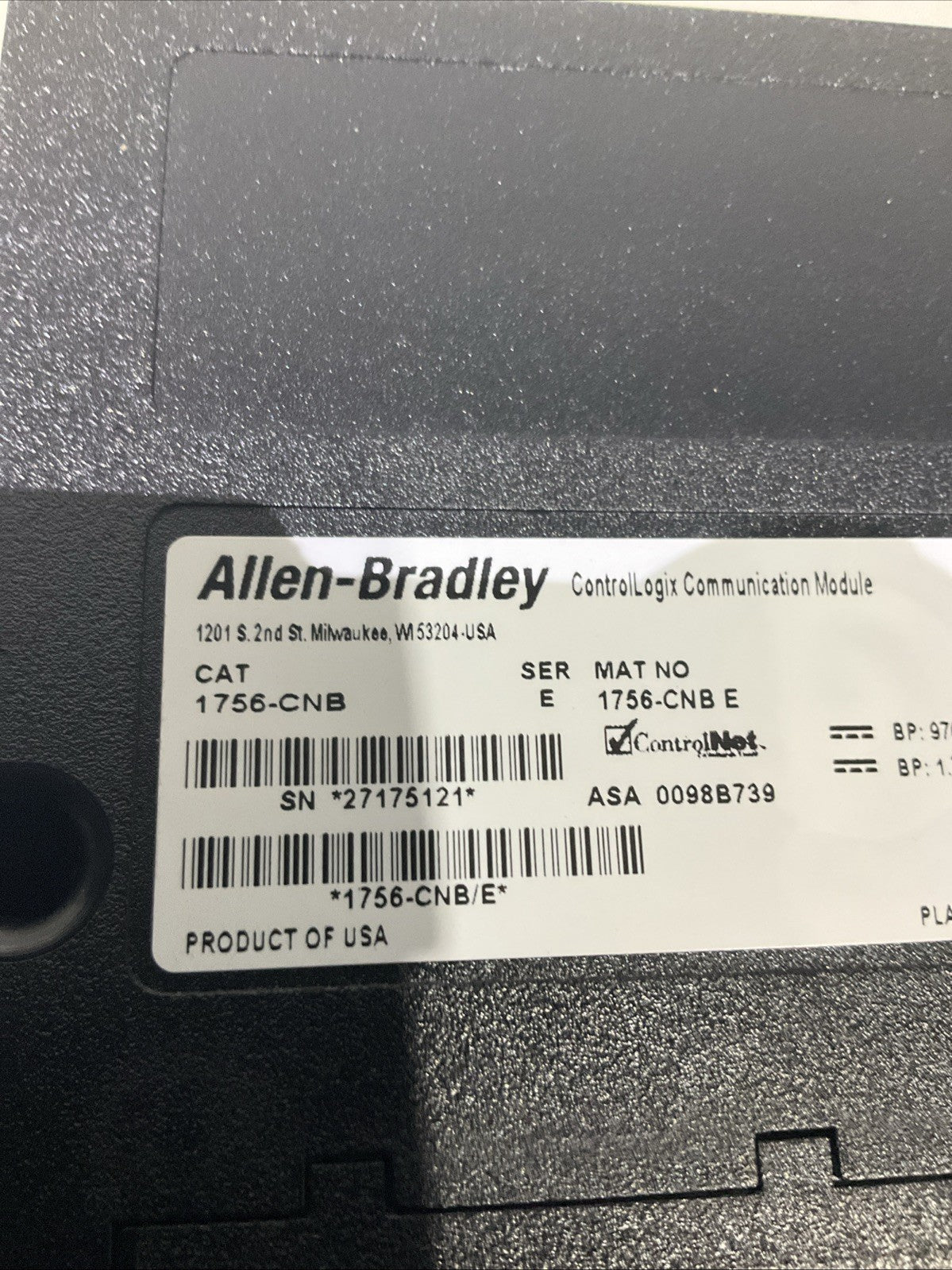 ALLEN-BRADLEY  1756-CNB  CONTROLLOGIX  COMUNICATION  MODULE  B9S