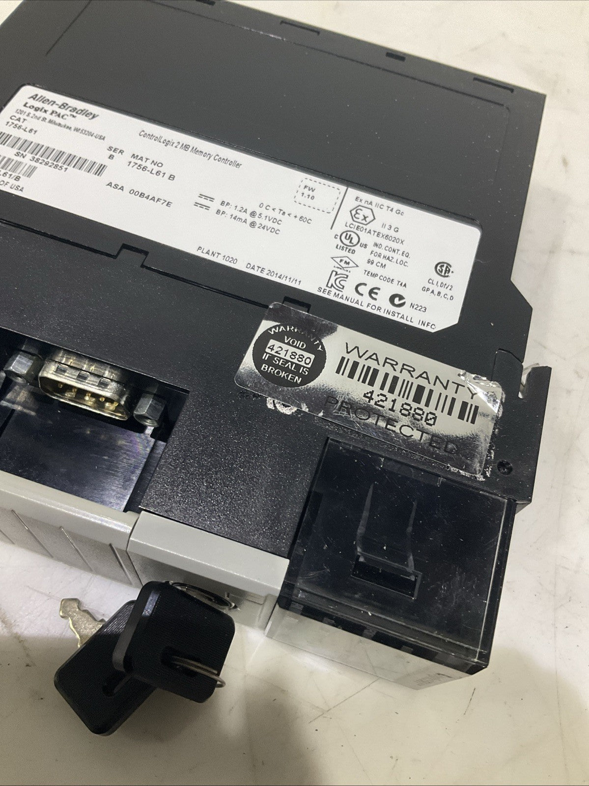 ALLEN-BRADLEY   1756-L61 CONTROLLER LOGIX 2MB MEMORY  CONTROLLER  B9S