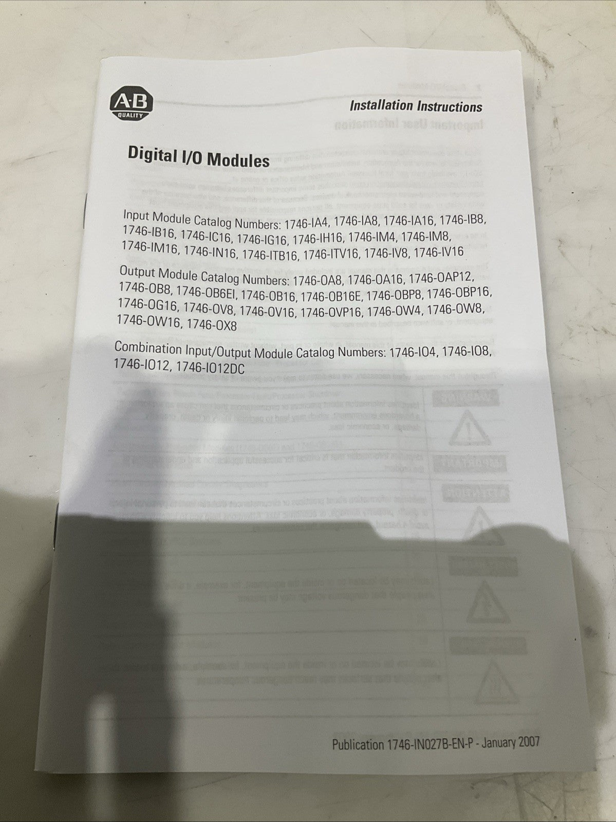 AB- CAT   1746-IA16  SER-D  1746  SLC500  I/O  INPUT MODULE  B9S
