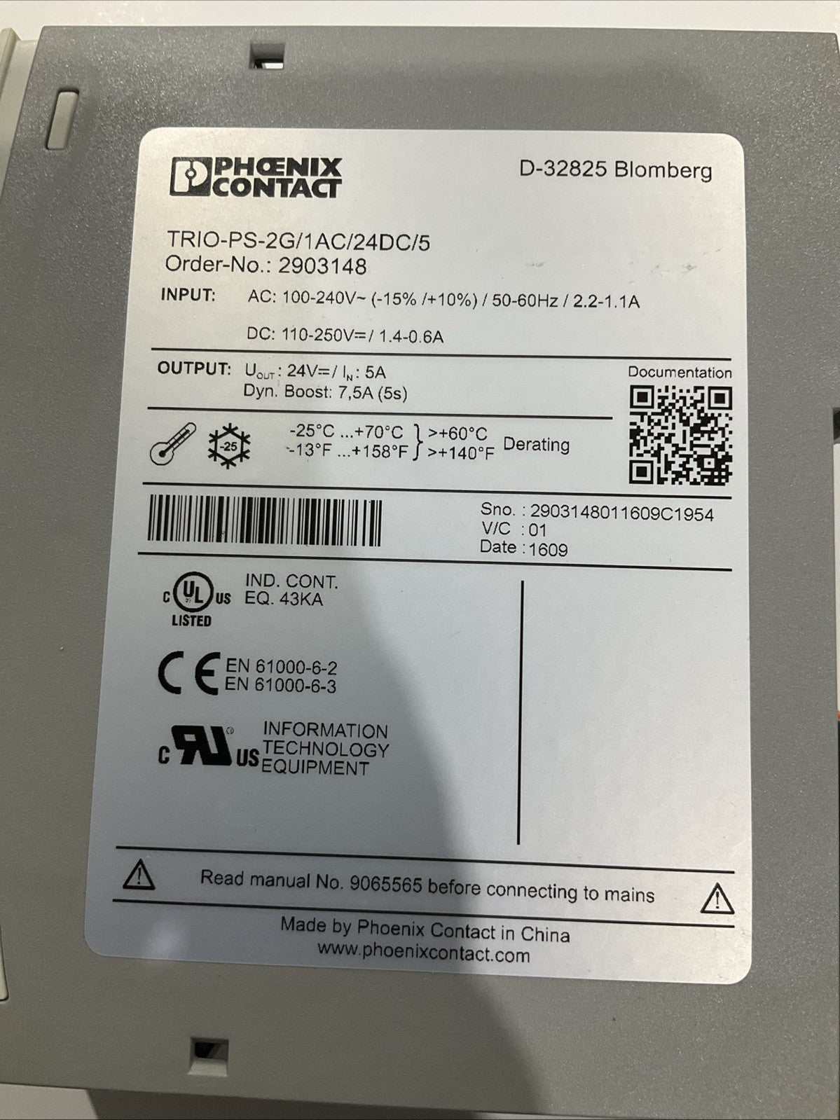 PHOENIX  CONTACT   TRIO -PS-2G/1AC/24DC /5  B9S