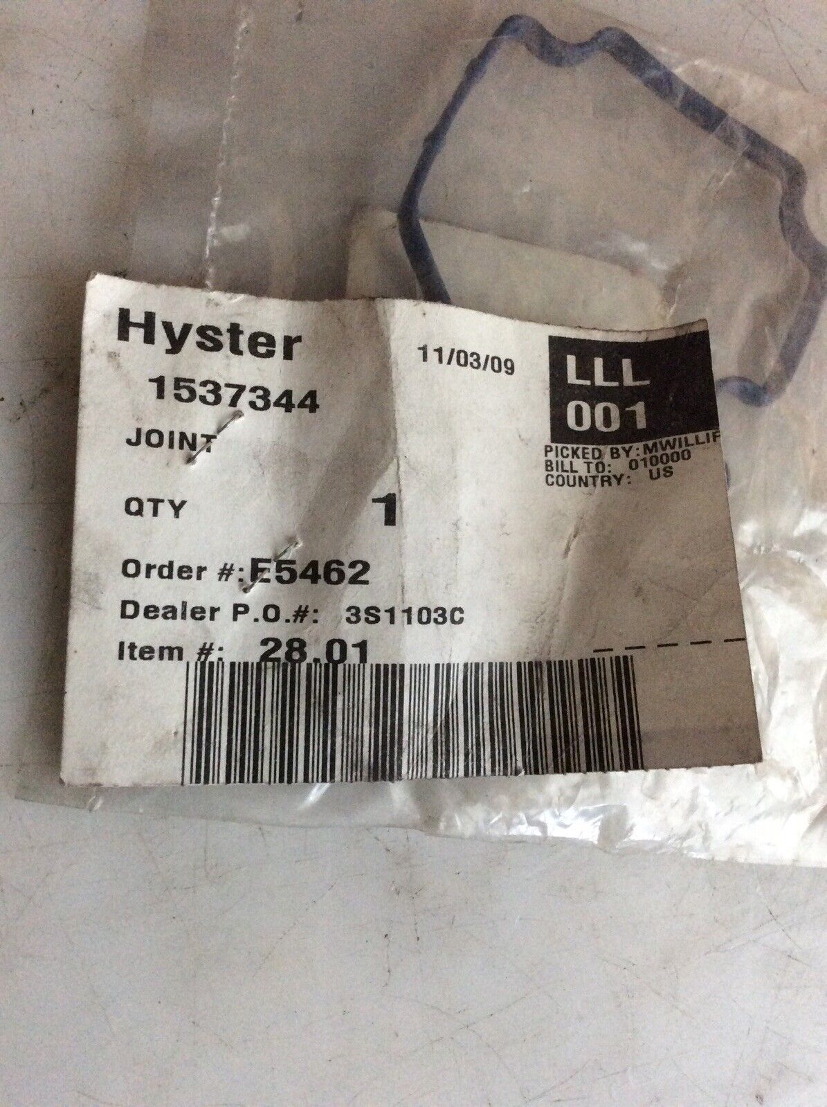 HYSTER 1537344 JOINT O-RING