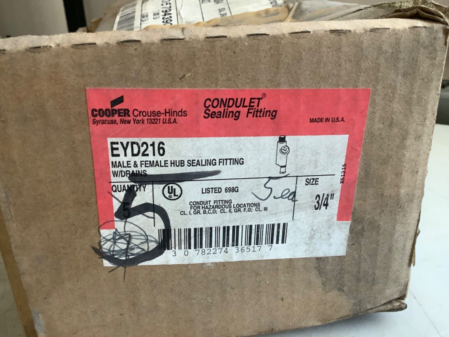 COOPER CROUSE HINDS EYD216 CONDUIT SEALING FITTING M/F 3/4IN 678 - QTY 5