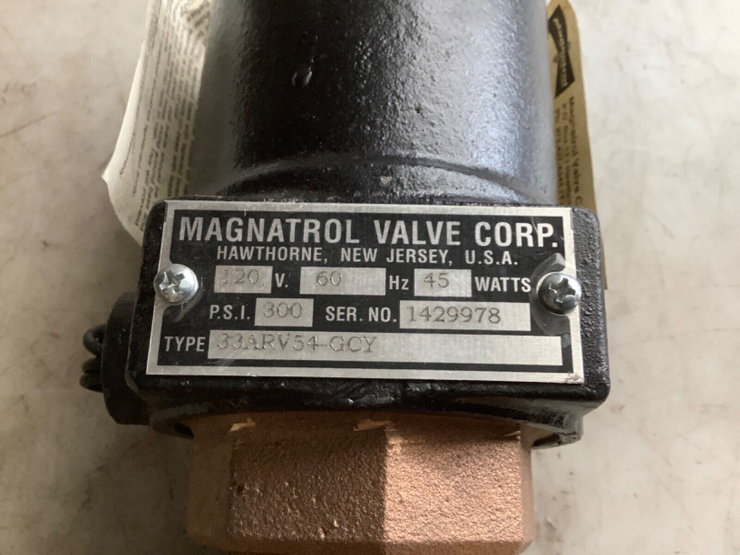 MAGNATROL 33ARV54-GCY SOLENOID VALVE 120V 60HZ 45W 300PSI 1-1/8IN PORT 444