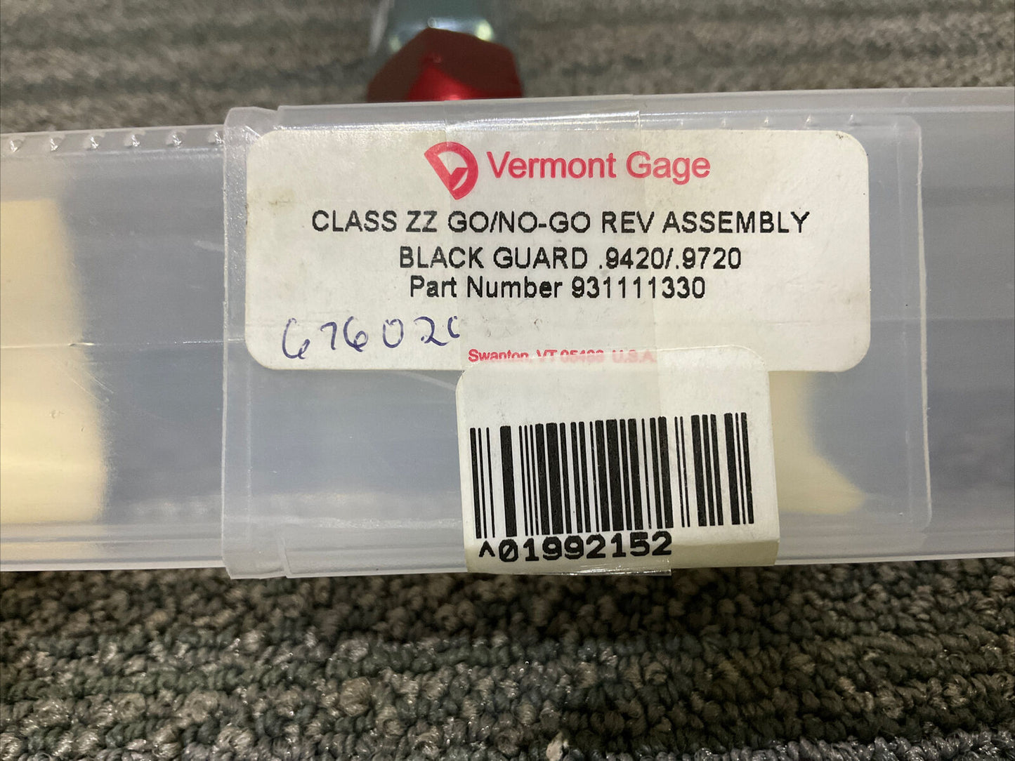 VERMONT GAGE 931111330 BLACK GUARD .9420/.9720 CLASS ZZ GO/NO-GO REV ASSEMBLY333